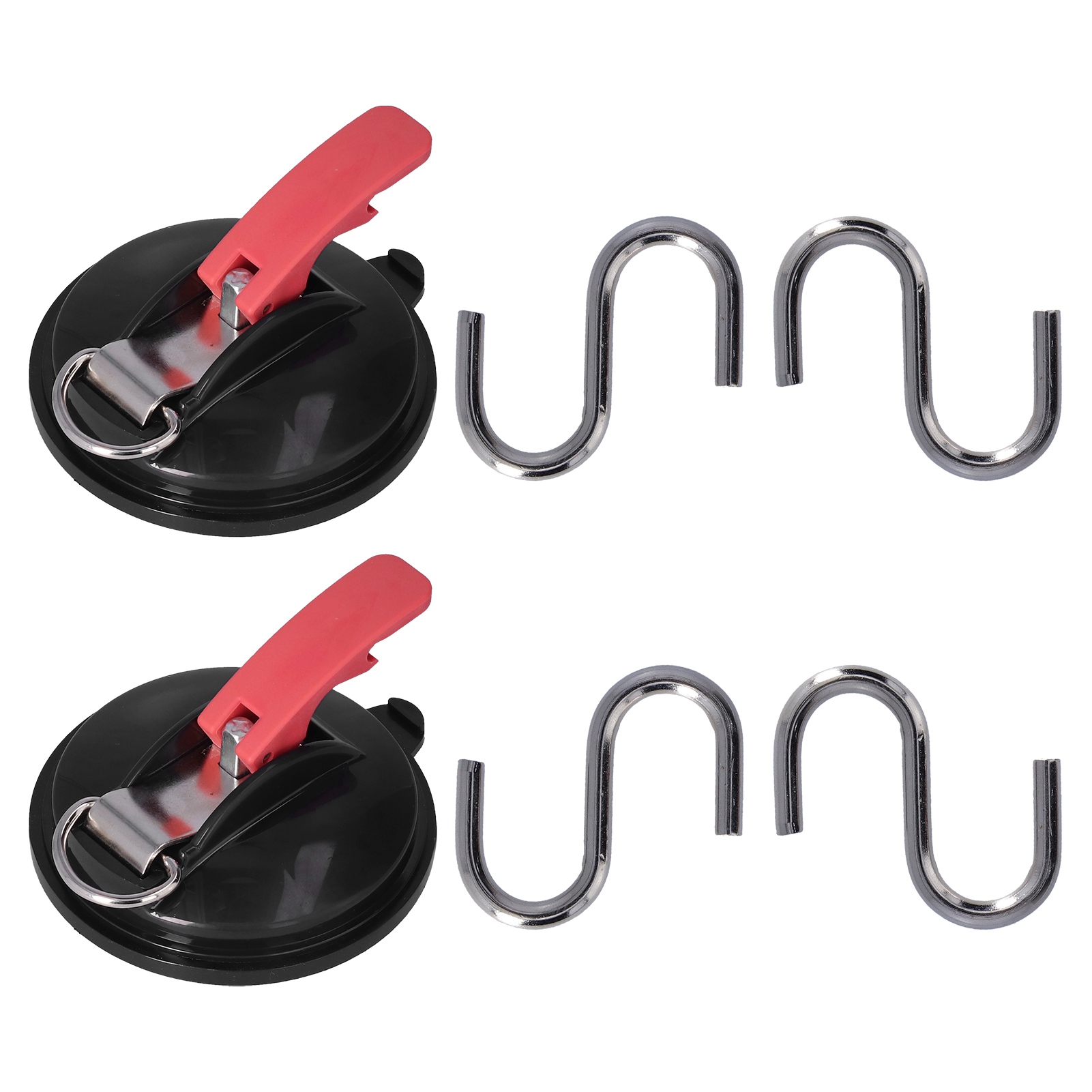 2-teiliger Saugnapfanker, Ø 130 Mm, 45 Kg, Pvc/abs, Schwarz/rot. Inklusive D-haken. Bohrfreie Montage Für Den Innen- Und Außenbereich.