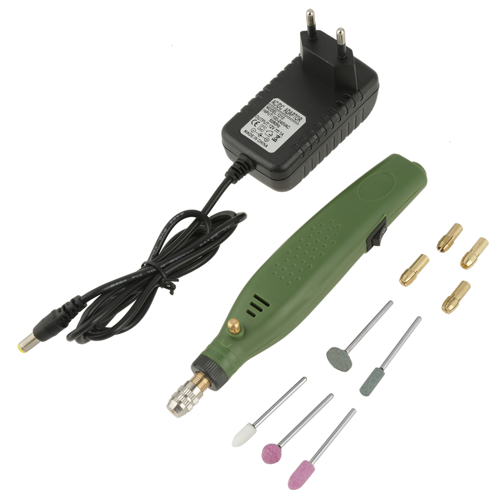 Kompakte Mini-rotationsbohrmaschine Hj-201 (12 W) Für Präzises Gravieren, Polieren Und Schleifen – 220-v-eu-stecker, Inklusive 10-teiligem Zubehörset