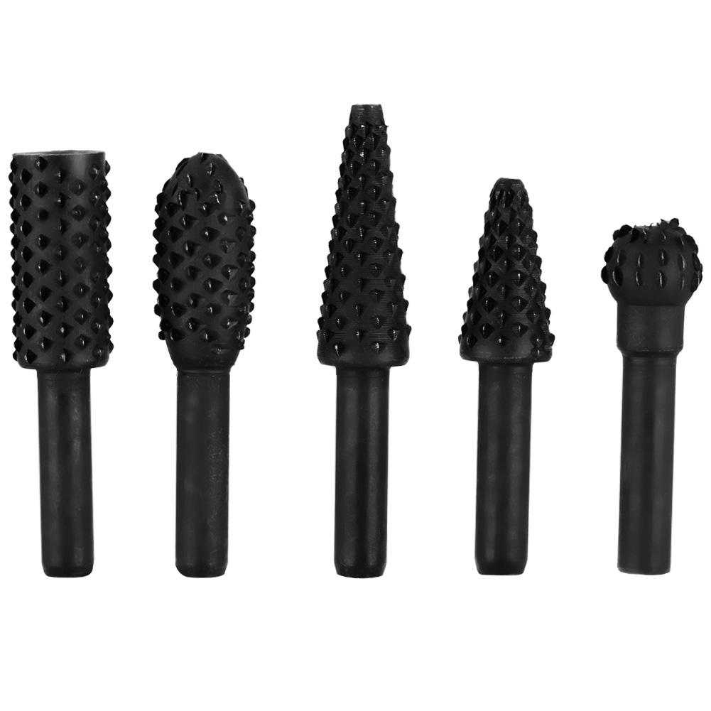 Set Mit 5 Schwarzen 6-mm-schaft-rotationsschneidern Aus Kohlenstoffstahl Für Holz, Kunststoff, Leichtmetalle, Präzises Schnitzen Und Formen