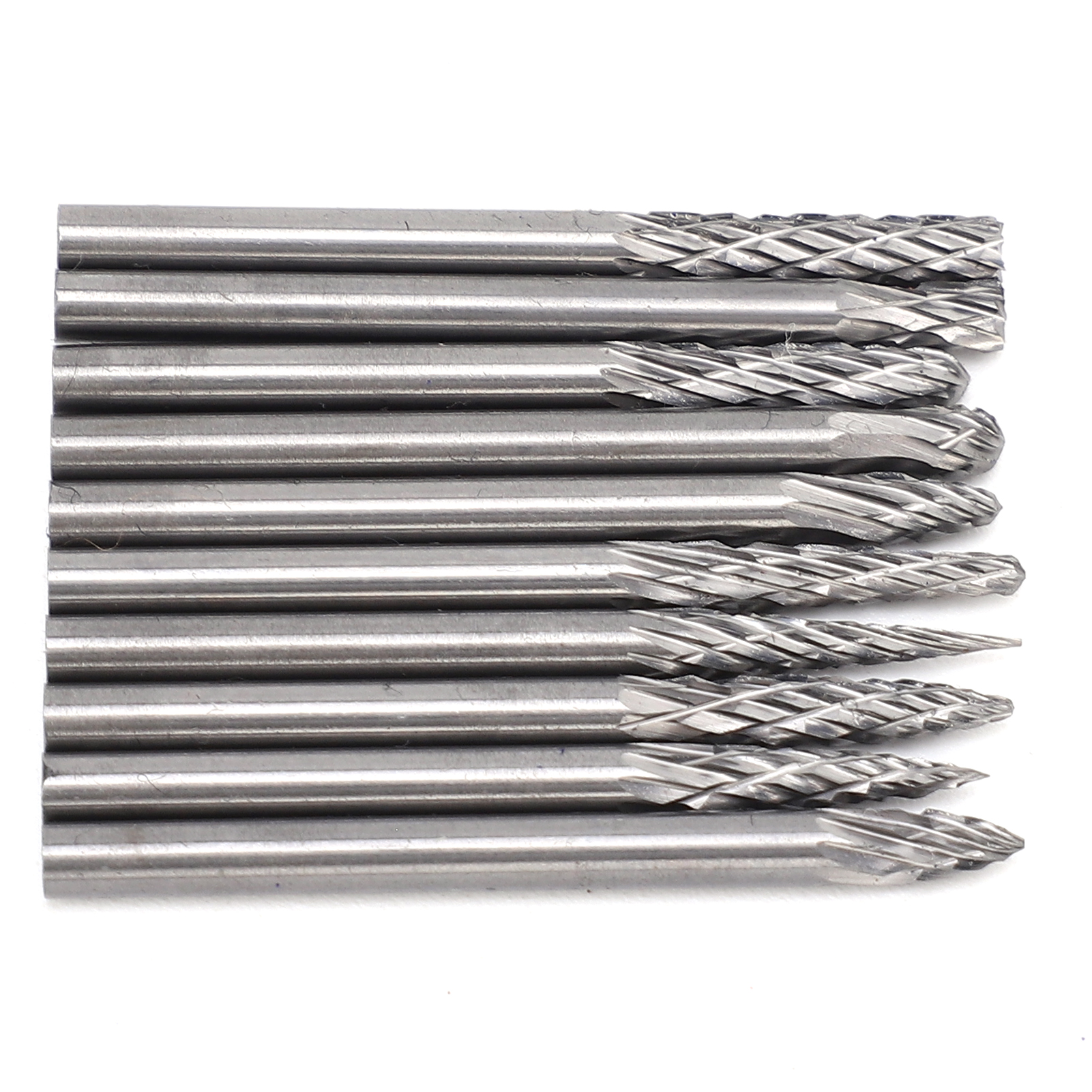 Set Mit 10 3-mm-hartmetall-rotationsfräsern Mit Doppelnut Zum Gravieren Und Bearbeiten Von Holz, Metall Und Kunststoff – Rotationswerkzeug