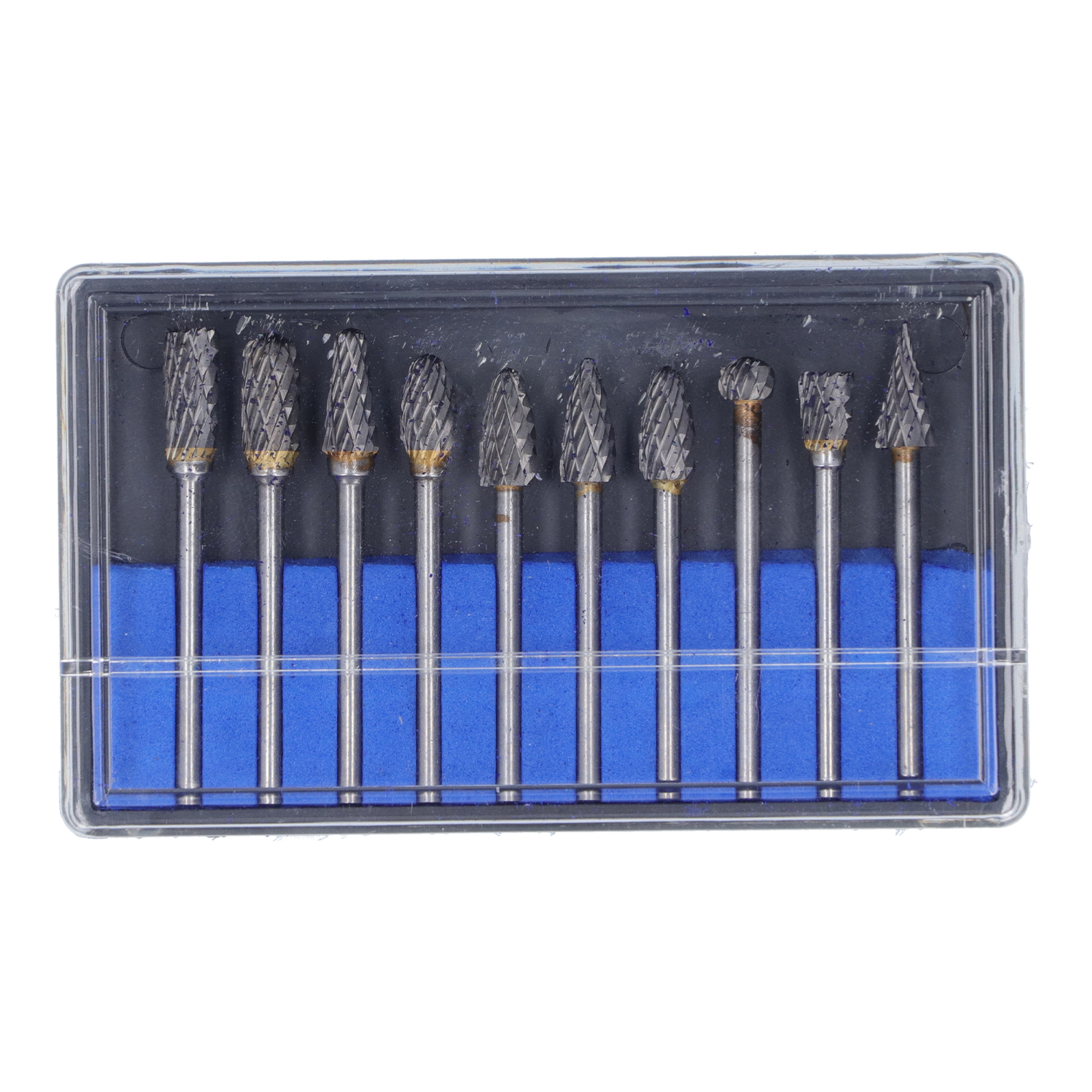Set Mit 10 Toivize Hartmetall-fräsern, 3 Mm Schaft, Doppelschnitt, Für Holz Und Kunststoff, Blaue Box