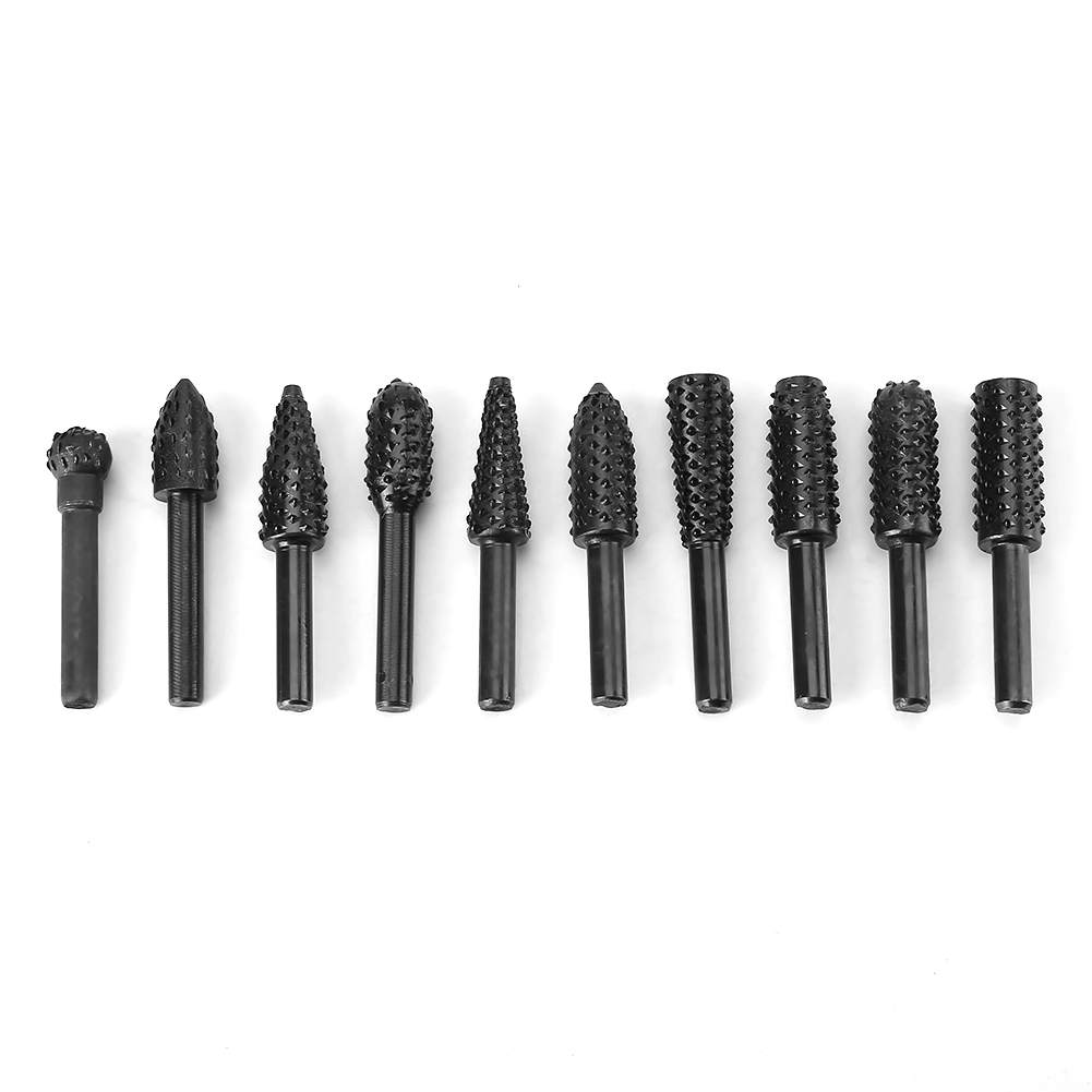 Set Mit 10 Schwarzen Rotationsschneidern Aus Kohlenstoffstahl Mit 6-mm-schaft Für Holz, Kunststoff Und Metall – Rotationswerkzeug Für Heimwerker Und Präzise Schnitzarbeiten