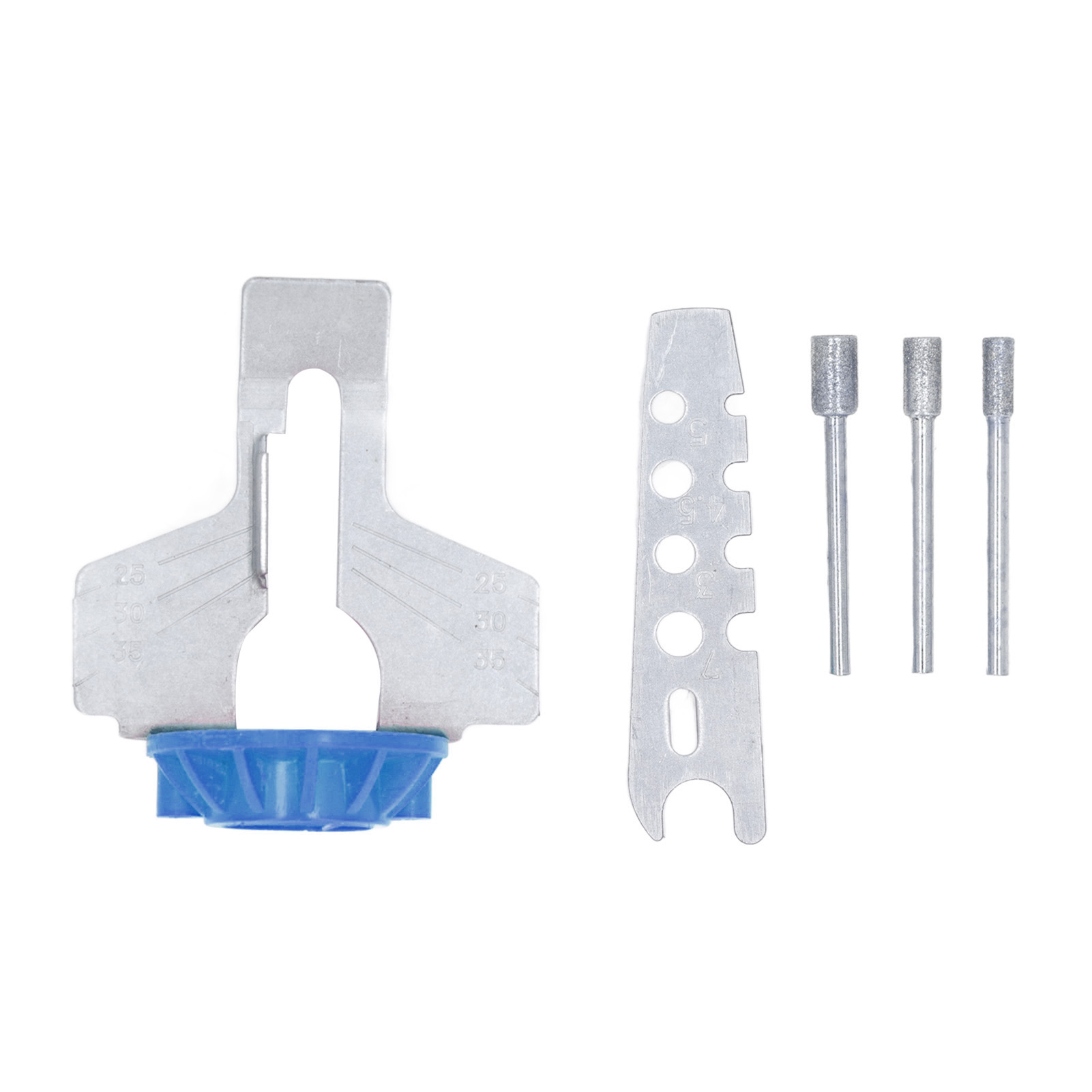 Rotierender Kettenschärfer Für Kettensägen – Hochgeschwindigkeitsstahl (hss) – Komplettes Blaues Set Mit 3 Runden Zinken Und Lineal – Schleifzubehör