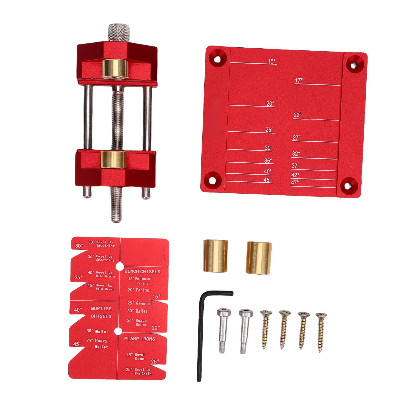 Schärfhilfe Für Stechbeitel Und Hobel, Verstellbare Stütze 15°-45° Aus Rotem Aluminium, Breite 4-76 Mm, Professionelle Präzision Für Die Holzbearbeitung