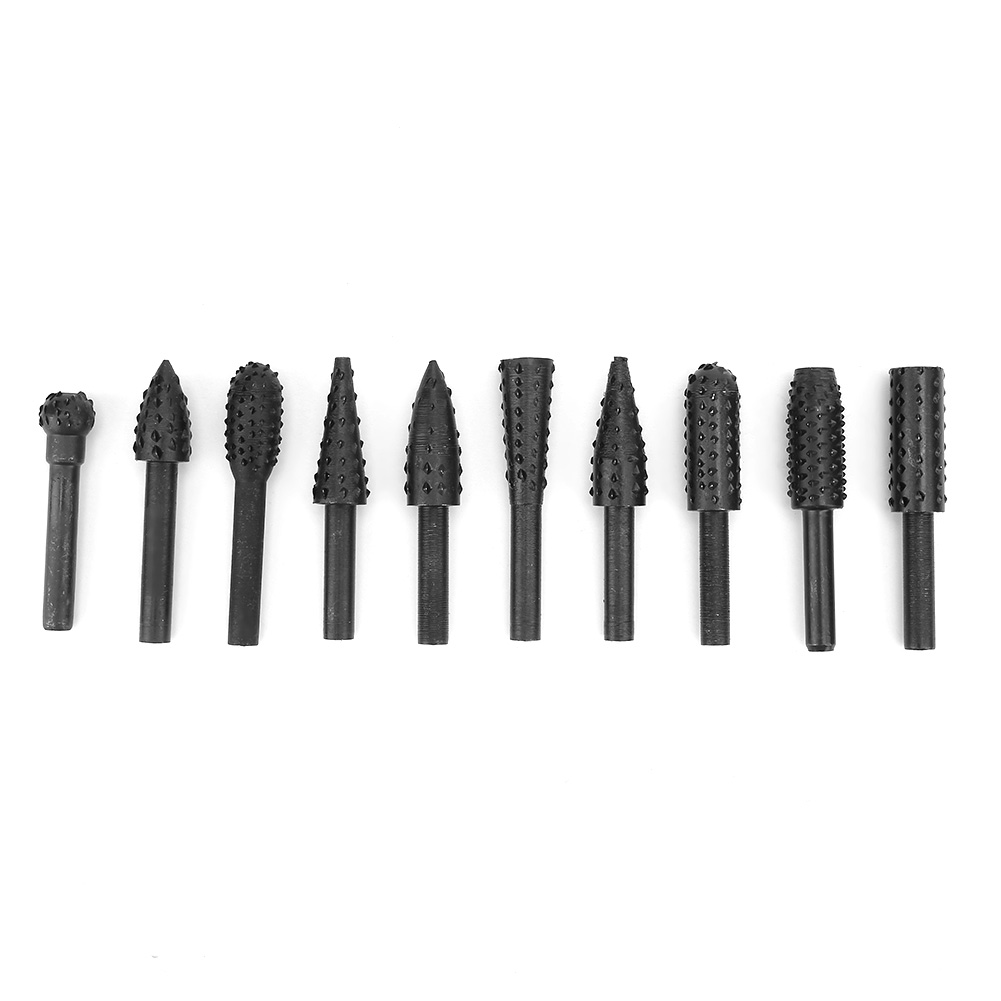 10-teiliges Rotationsfräser-set, 45 Stahl, 11 Mm Durchmesser, 58 Mm Länge, 6,3 Mm Schaft, 50 Hrc Härte, Zum Schnitzen, Nuten, Bohren Und Für Professionelle Oberflächenbearbeitungen In Holz Und Kunstst