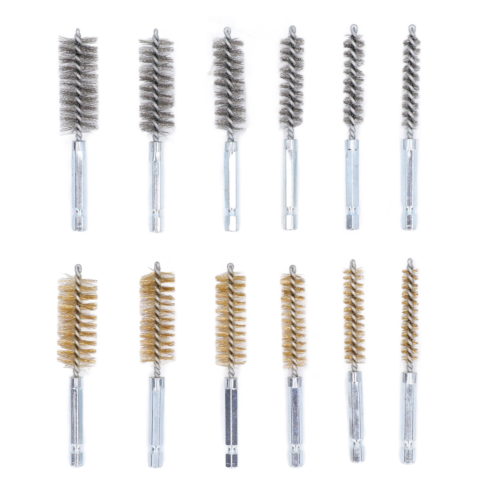 Set Mit 12 Kupfer- Und Stahlbohrbürsten, 6,35 Mm Sechskantschaft Für Bohrmaschinen, Präzise Lochreinigung