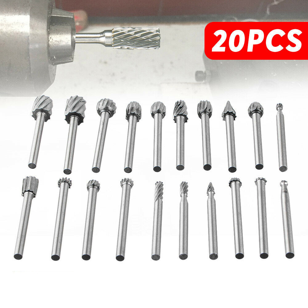Set Mit 20 Hartmetall-fräsern, 3 Mm Schaft, Schnellarbeitsstahl, Hohe Verschleißfestigkeit, Für Rotationswerkzeuge, Diy-präzisionsgravuren In Holz Und Glas