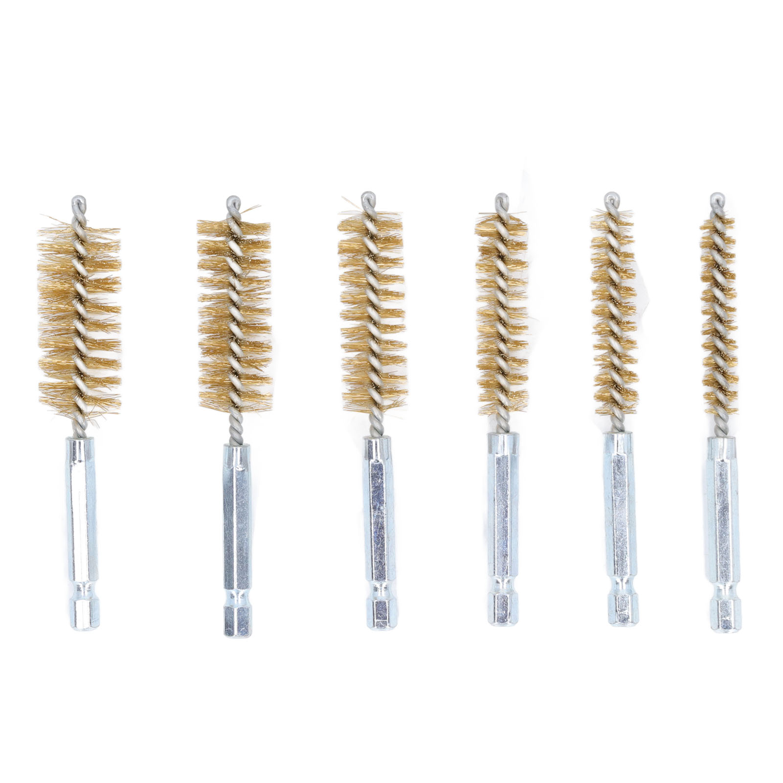 Satz Mit 6 Messing-bohrbürsten, 1/4"-sechskantschaft, 10 Cm Lang, 8-19 Mm Durchmesser, Für Bohrmaschinen