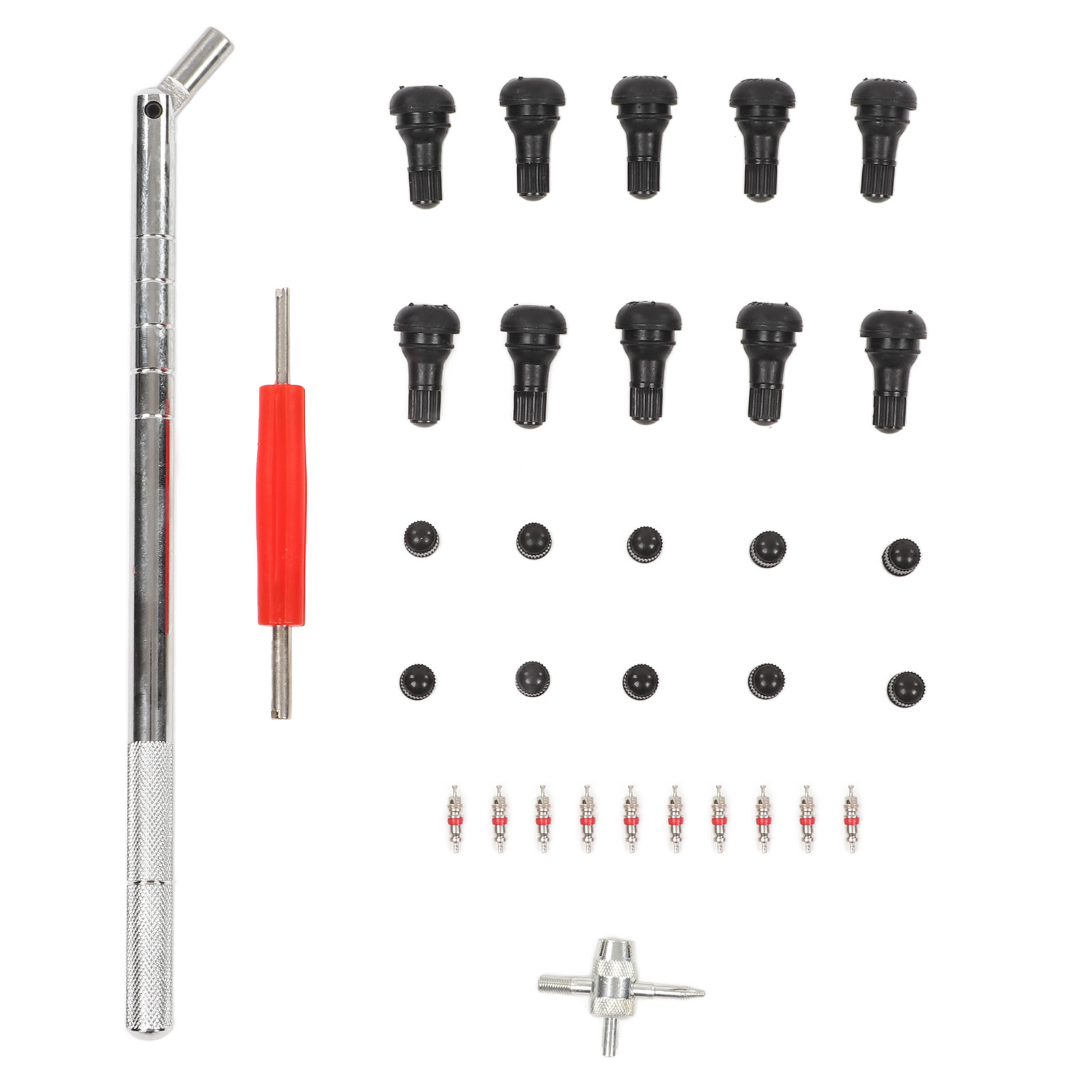 Toivize Tr412 33-teiliges Reifenventil-reparaturset, Aluminium & Abs, 4-in-1-werkzeug Für Auto, Motorrad, Fahrrad, Wohnmobil