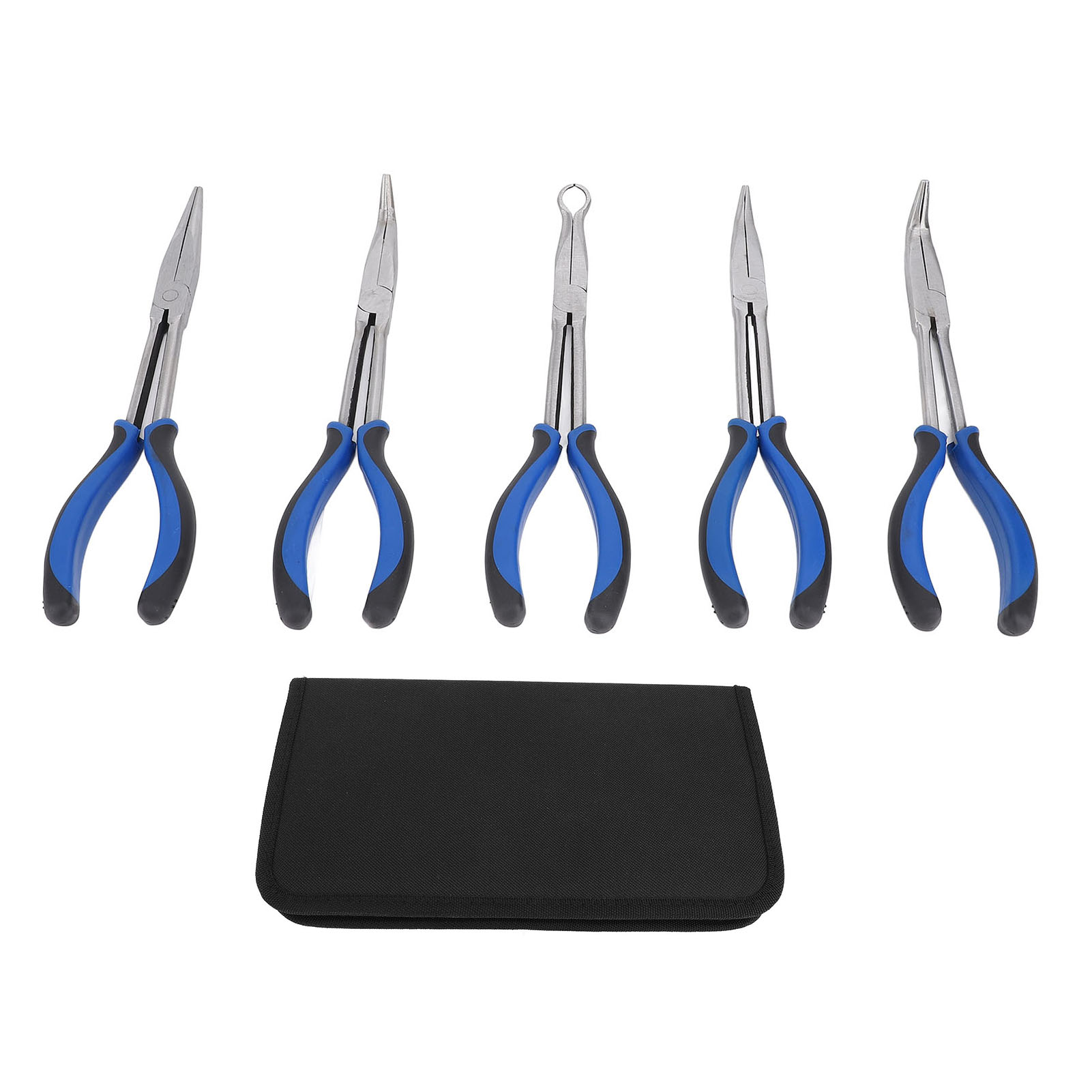 Set Mit 5 Toivize Langzangen, 28 Cm, Gehärteter Stahl, Abgewinkelte Spitzen 25°/45°/90°, Ergonomische Griffe Für Enge Stellen