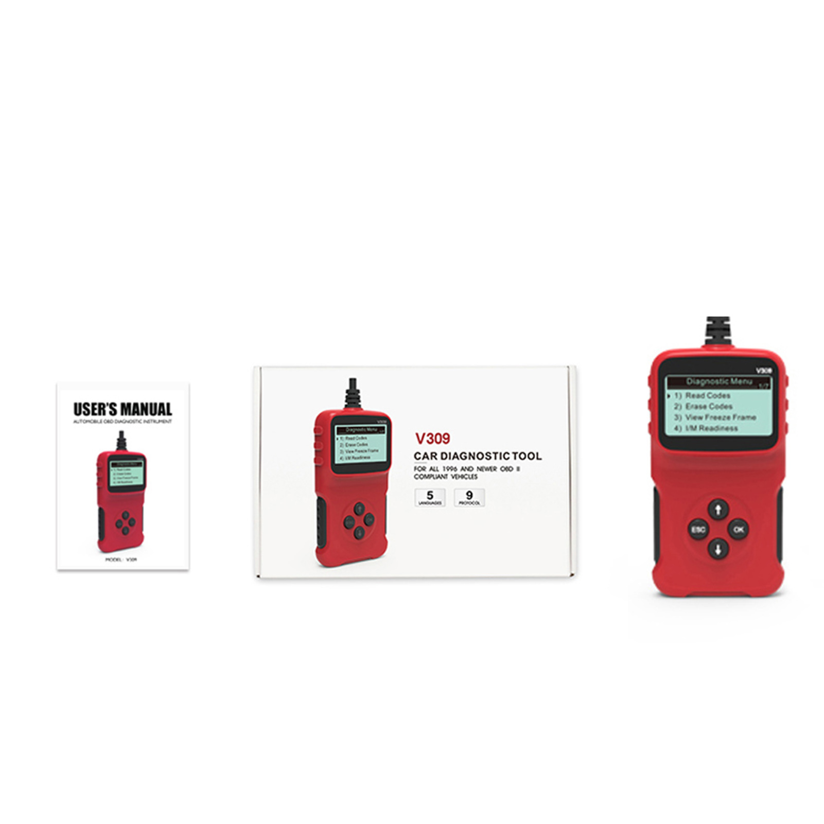 Toivize V309 Universelles Obd2-lesegerät, Komplettes Kfz-diagnosegerät Für Benzin- Und Dieselfahrzeuge Ab Baujahr 1996