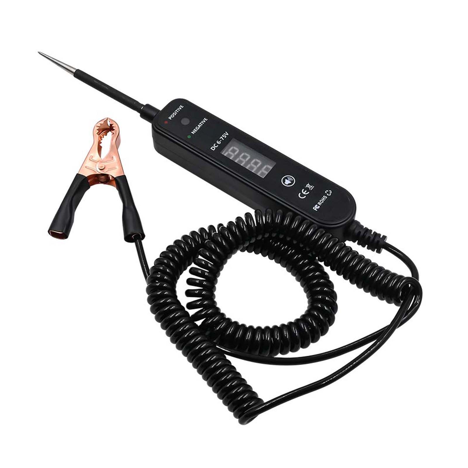 Digitaler Kfz-stromkreistester (6–75 V Dc), Polaritätserkennung Mit Roter/grüner Led Und Durchgangsprüfung, Spiralkabel, Schwarz, Fahrzeugdiagnosegerät