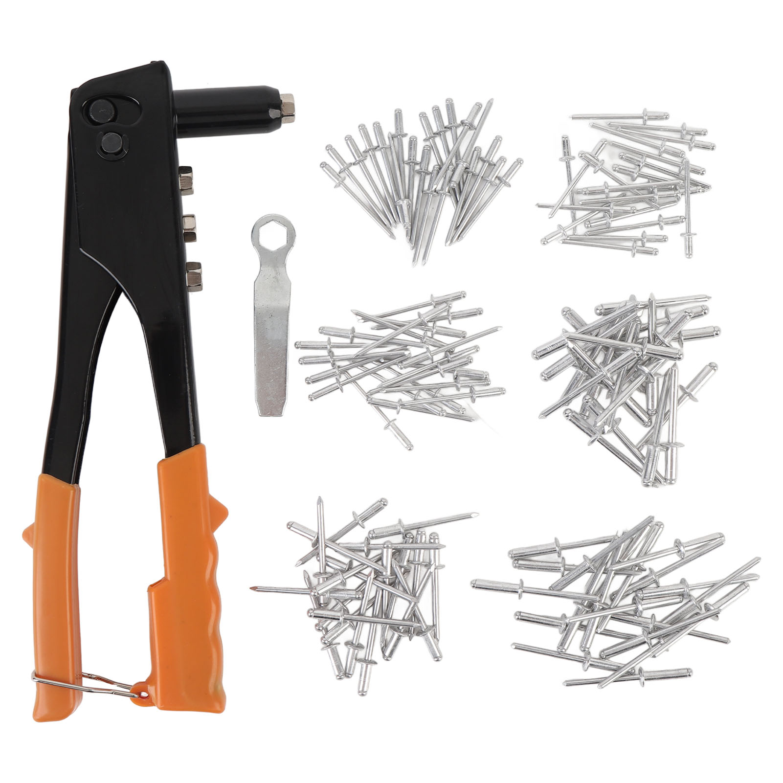 Robuste, 24 Cm Lange, Orangefarbene Handnietzange Mit 120 Aluminiumnieten Für Metall Und Kunststoff