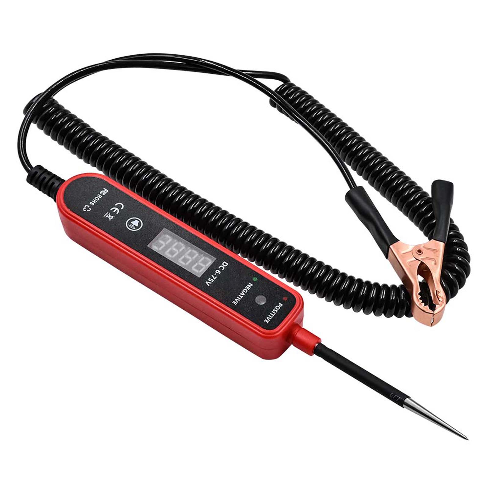 6–75 V Gleichstrom-kfz-stromkreisprüfer, Digitale Led-anzeige, Polaritäts- Und Durchgangsprüfung, Spiralkabel, Fahrzeugelektrik-diagnosegerät