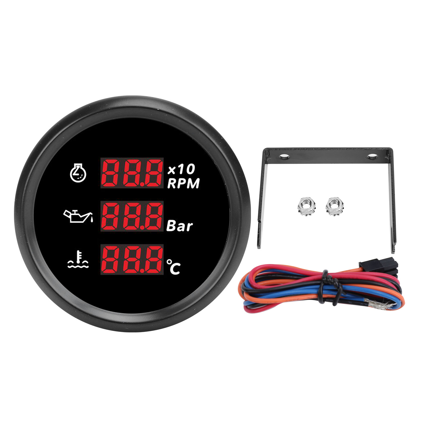 Toivize 810-00325 52mm Multifunktions-digitalmeter Drehzahlmesser Öl Wasser Farb-led Edelstahl Wasserdicht Ip67 Für Boot Wohnmobil