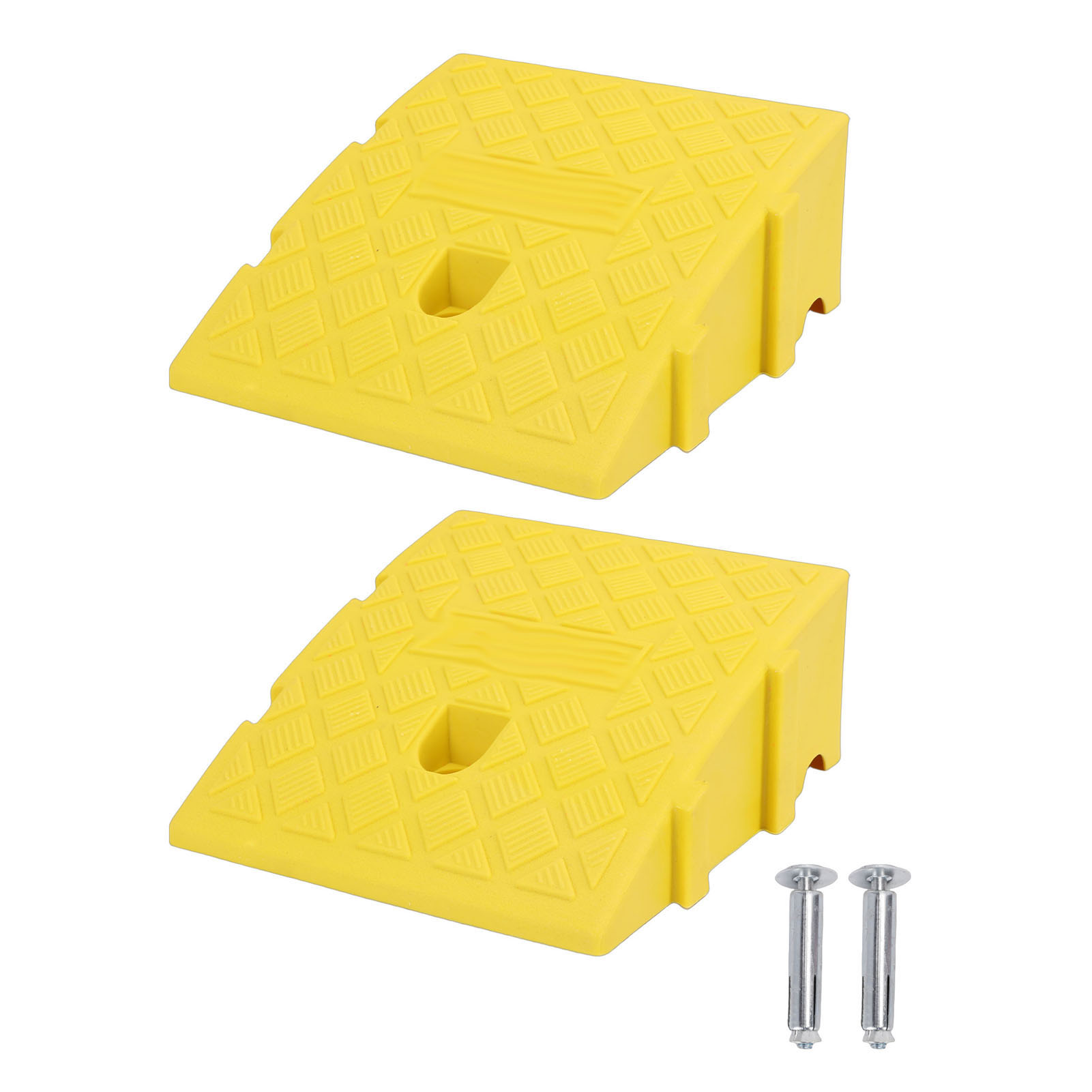 Set Mit 2 Gelben Pe-bordsteinrampen, 13 Cm – 2000 Kg Belastbar, Für Auto Und Motorrad, Rutschfest, Mit Schrauben