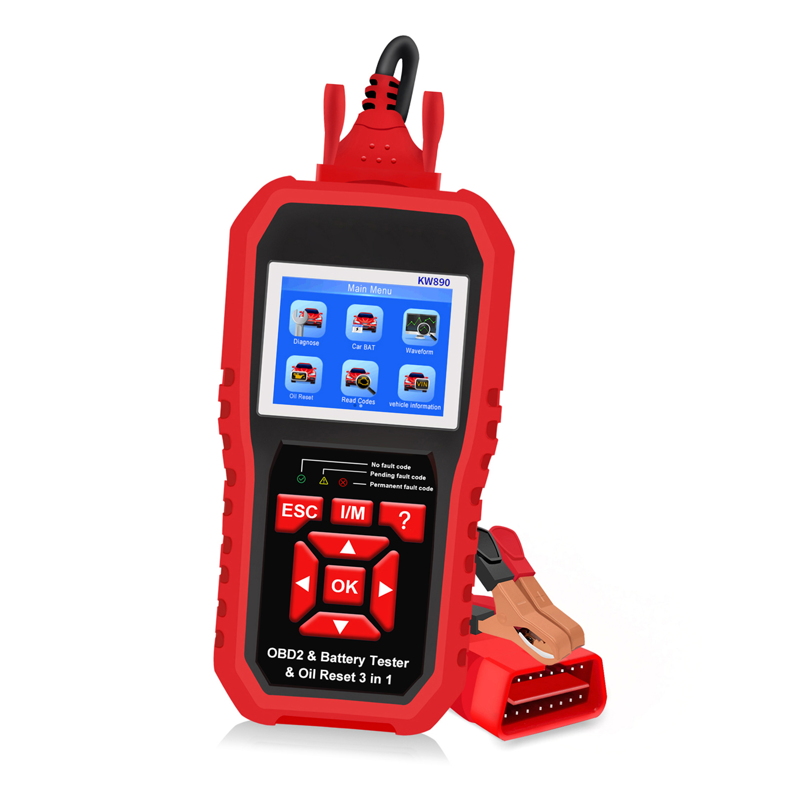 Konnwei Kw890 Professioneller Obd2-scanner Für Batterietests, Öl-reset Und Reset Bei Benzin- Und Dieselfahrzeugen (ab 2096) – Farbbildschirm