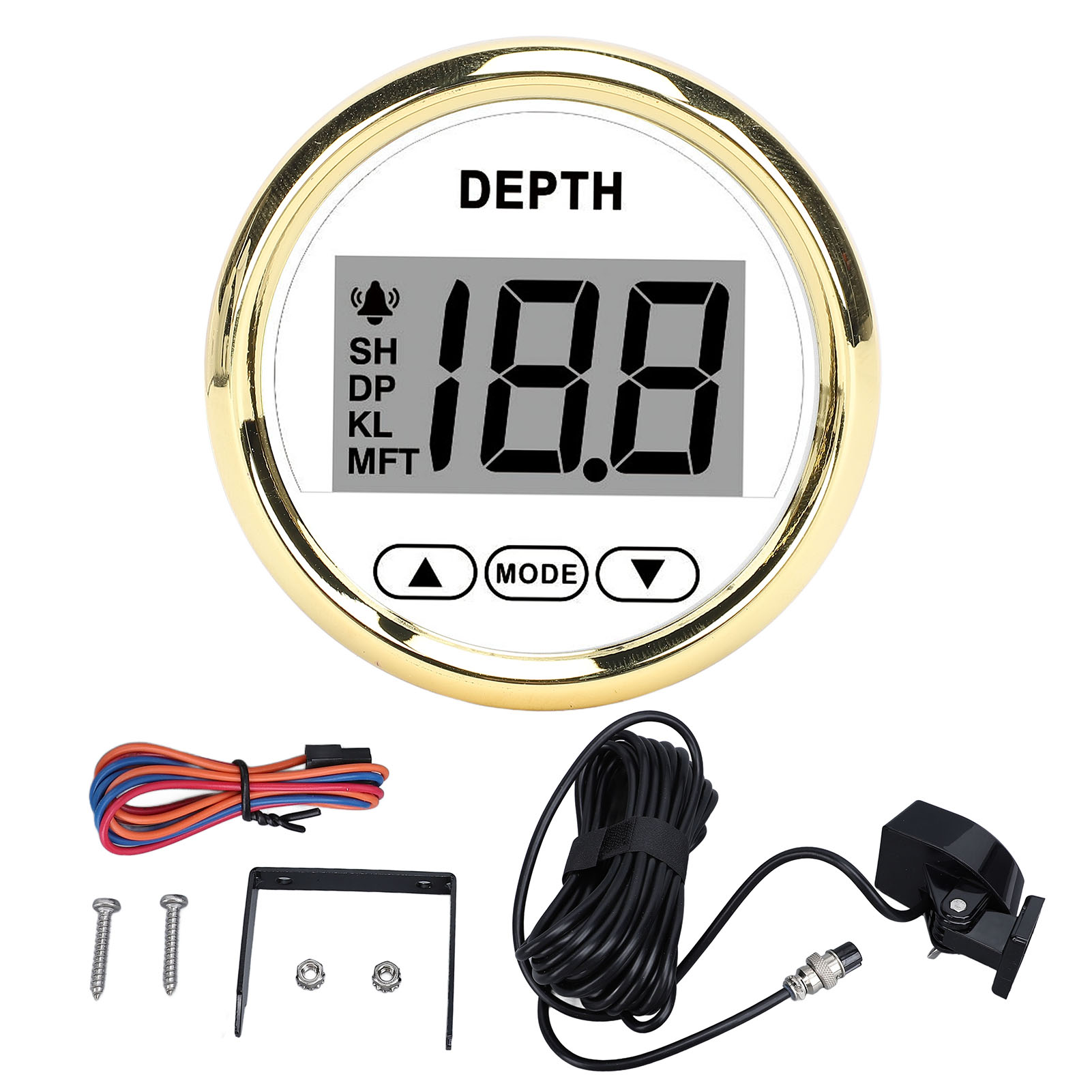 52-mm-lcd-schiffstiefenmesser – Universelles 12-v-ip67-modell Mit Alarm Und Hintergrundbeleuchtetem Display Für Boote