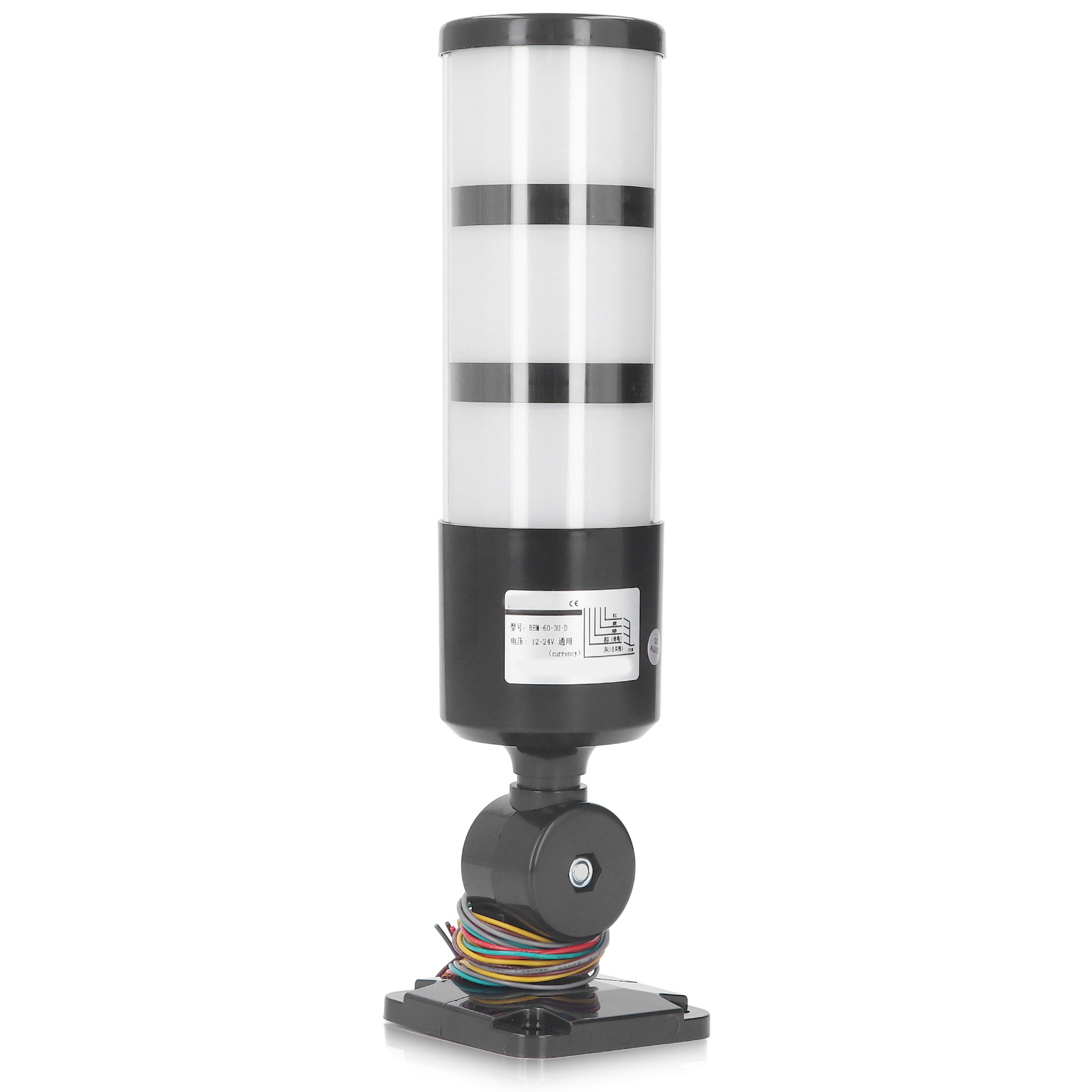 Berm Bem-60-3u-d 3-stufige Led-lichtsäule Mit Summer, 180° Klappbar, Robustes Abs, Ø 60 Mm, 12–24 V Dc