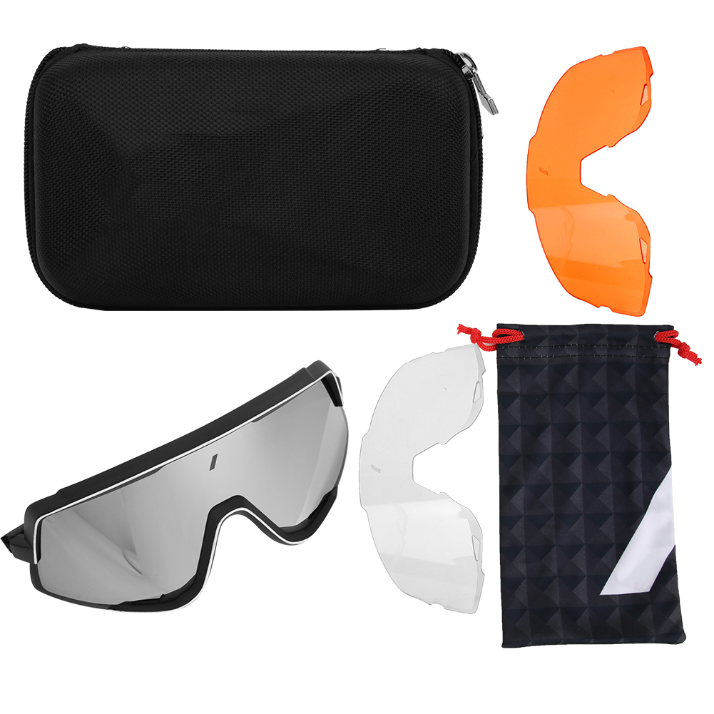 Toivize Polarisierte Radbrille – Schwarzer Rahmen, Silberne Uv400-gläser. Leicht, Komfortabel, Inklusive 3 Wechselgläsern Für Mountainbiken Und Rennradfahren.
