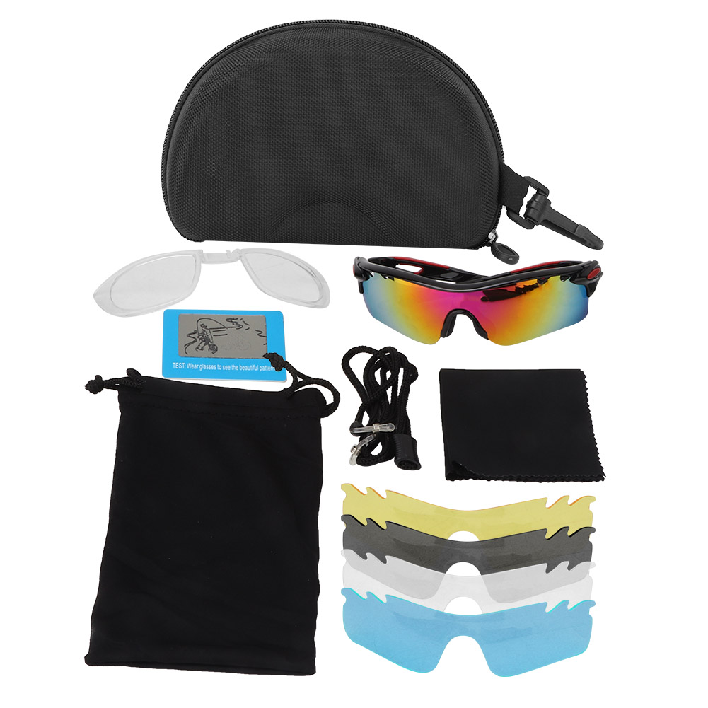 Toivize Tr90 Polarisierte Radbrille Mit Austauschbaren Gläsern, Uv-schutz, Für Outdoor-sportarten, Schwarz Und Rot.