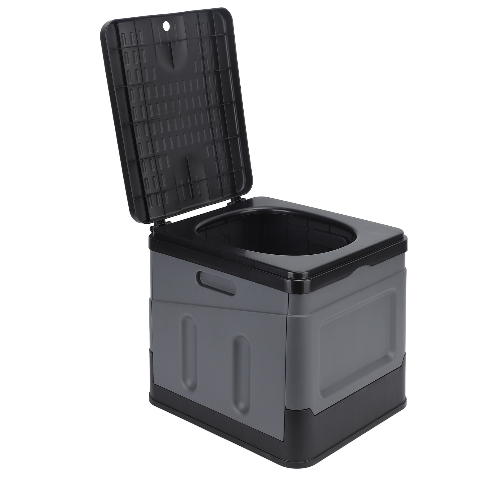 Faltbare, Tragbare Toilette (20 L), Pp, Schwarz/grau, Hygienischer Sitz Mit Deckel, Für Camping Und Reisen