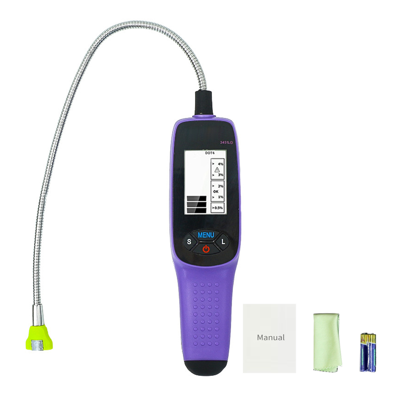 Dot 3 4 5.1 Digitaler Bremsflüssigkeitstester Mit Lcd-bildschirm, 300 Mm Edelstahlsonde, Integrierter Leuchte Und Mitgelieferten Batterien Für Genaue Messungen.