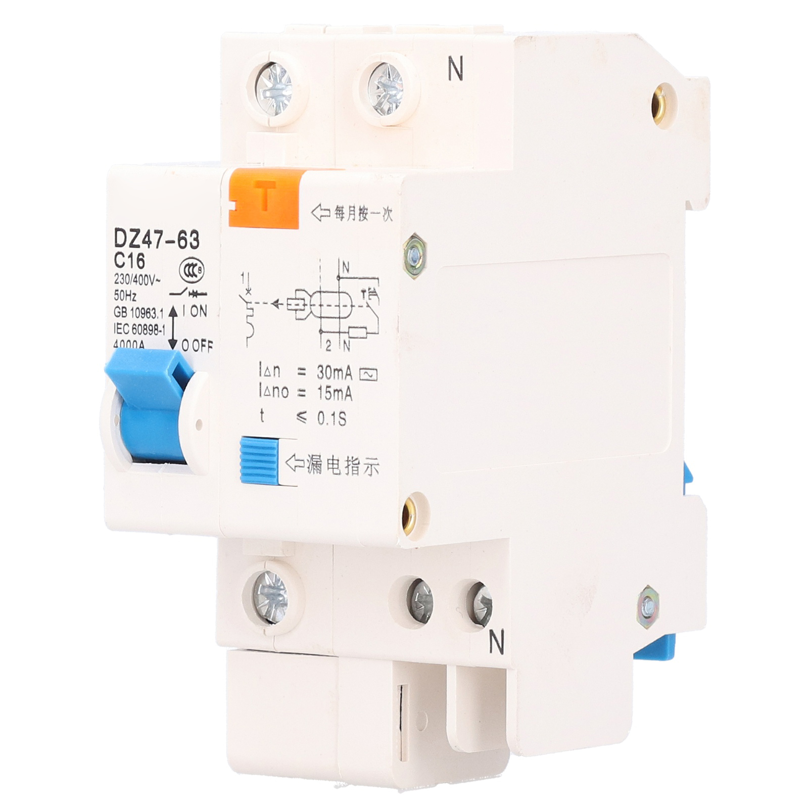 Toivize Dz47le 1p 16a 30ma 220v Fehlerstromschutzschalter Mit Leckstrom-, Überlast- Und Kurzschlussschutz, Din-schienenmontage, Abs