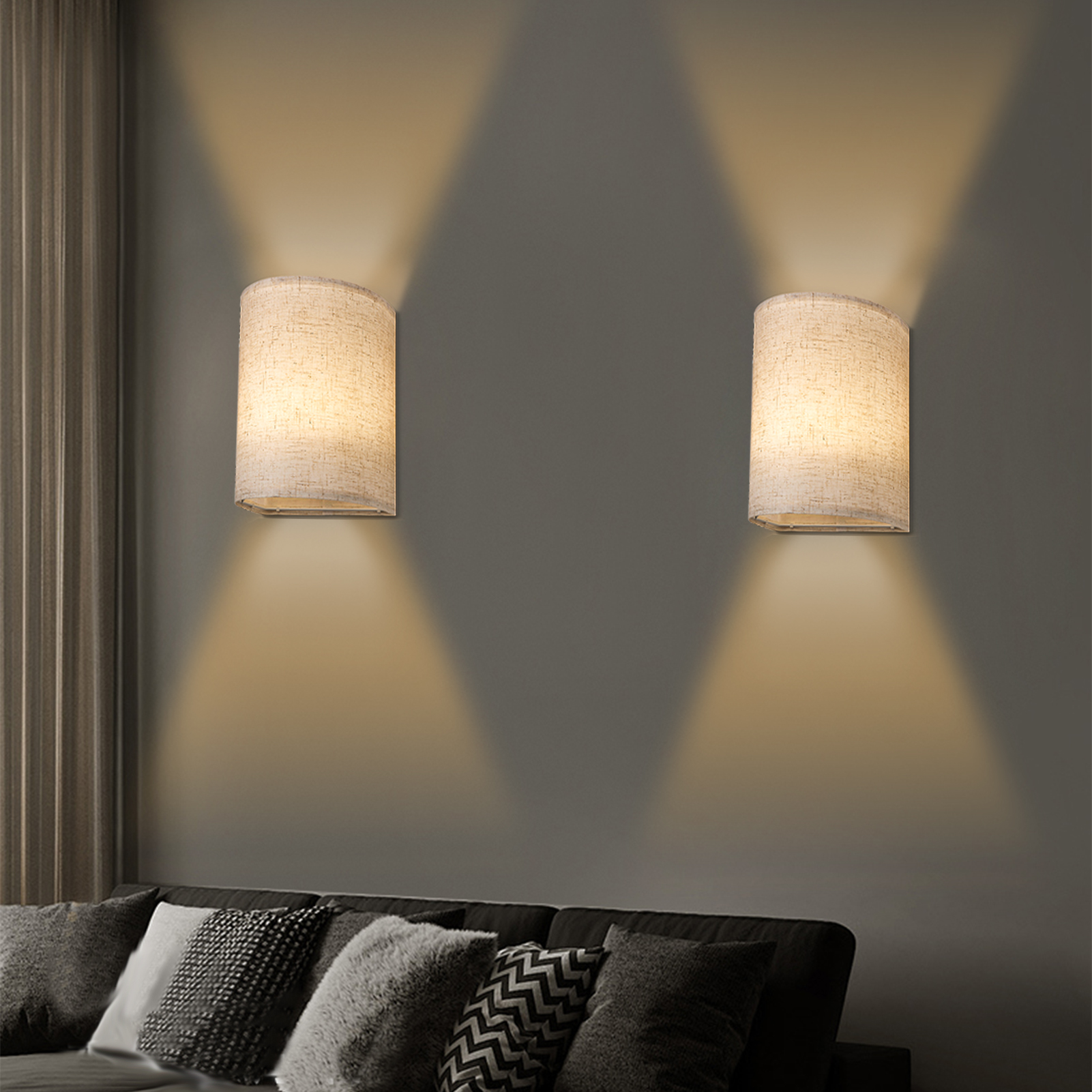 Neoglint Yd-003 Rgbw-wandleuchten Mit Fernbedienung, 25 Cm Große Beige Stoffschirme, 2er-set, Einstellbare Ambientebeleuchtung