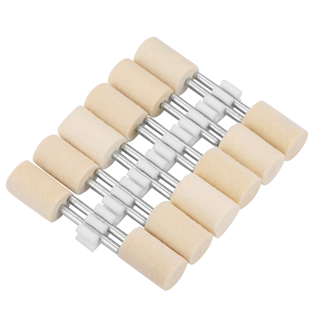 07 Zylindrische Wollpolierköpfe (12 Mm, 3 Mm Schaft) – 12-teiliges Set Für Rotationswerkzeuge, Professionelle Bearbeitung Von Metallen Und Schmuck