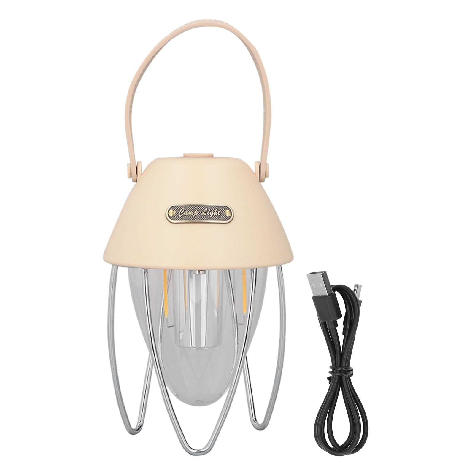 Wiederaufladbare Led-campinglaterne Zp04401, Cremefarbenes Abs-gehäuse, Robust, 3 Leuchtmodi, Usb-c-anschluss, Integrierter 1800-mah-akku
