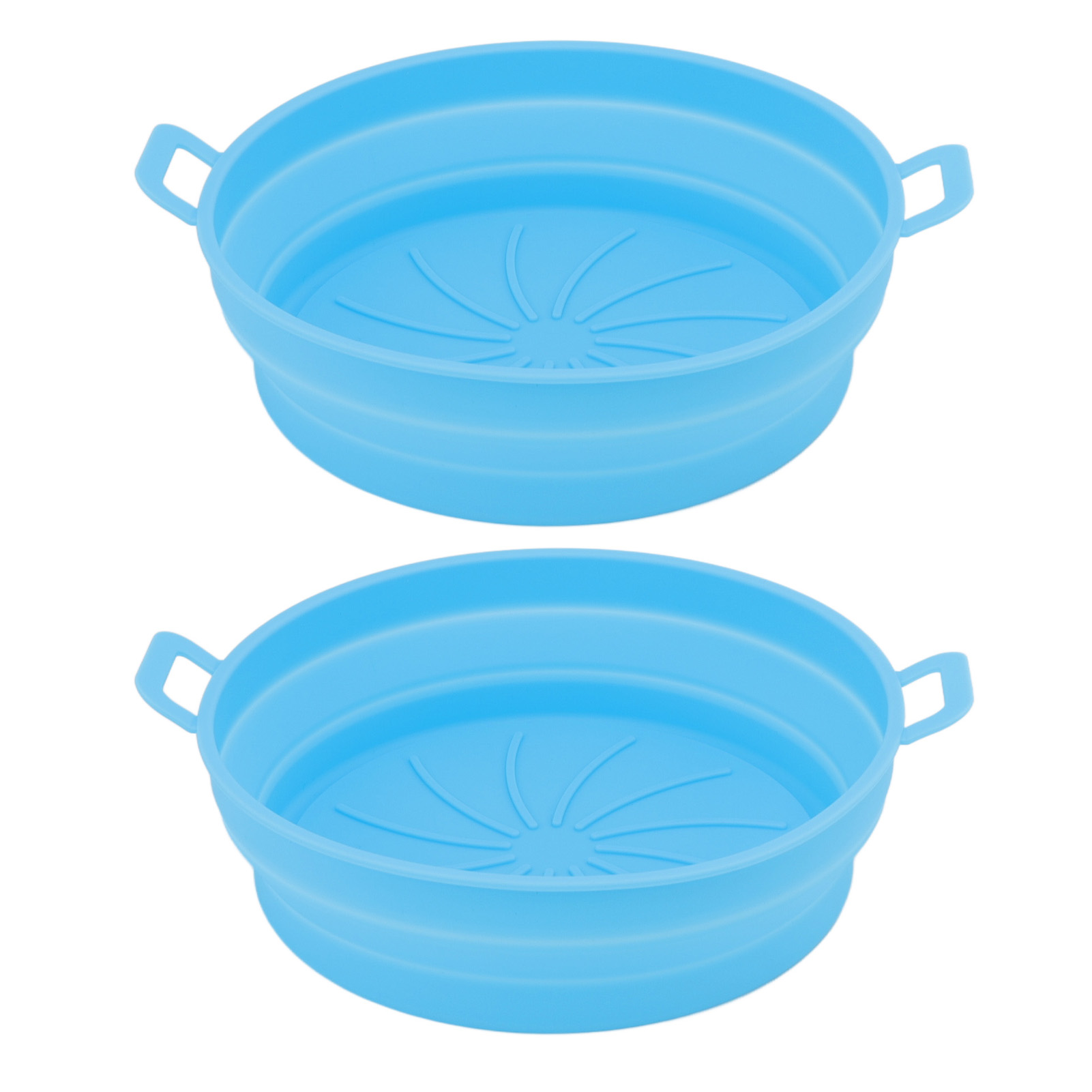 Set Mit 2 Silikon-heißluftfritteusenkörben, Ø 21 Cm Mit Griffen, Wiederverwendbar, Antihaftbeschichtet, Hitzebeständig Bis 230 °c, Blau