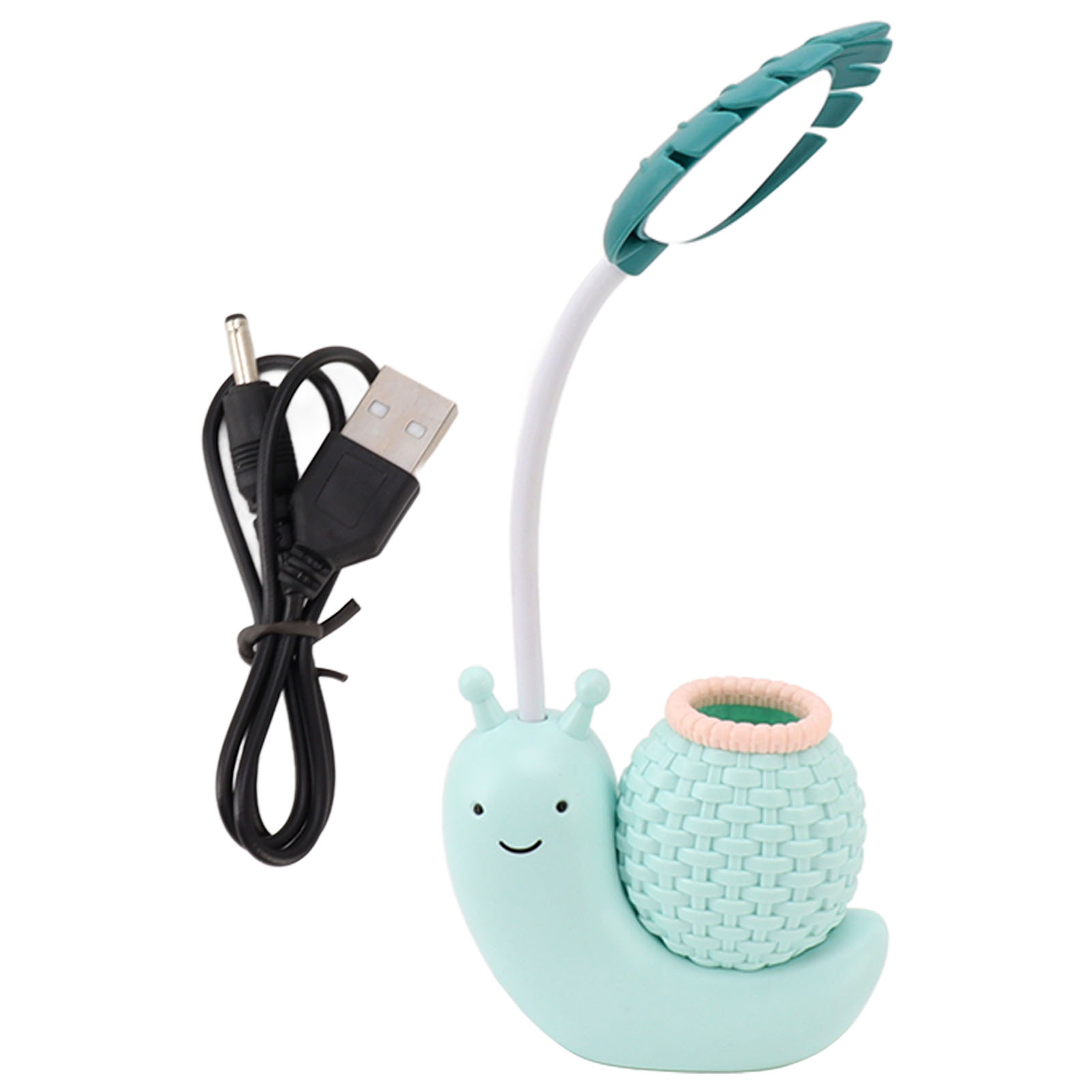 Led-schneckenlampe Mit Blaulichtfilter – 360° Flexibler Arm, Stifthalter, Usb-akku, Blaues Abs-gehäuse, Schreibtischbeleuchtung