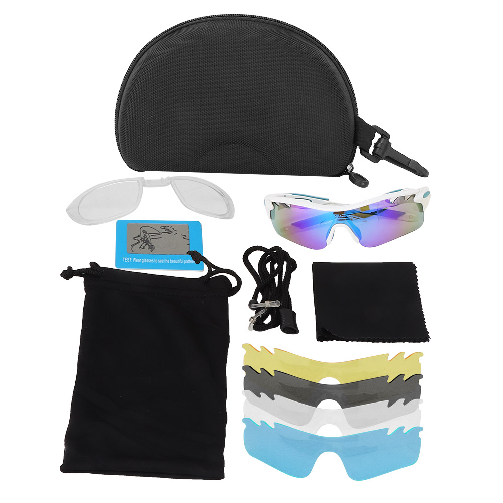 Toivize Polarisierte Radbrille Mit 5 Austauschbaren Ergonomischen Tr90-gläsern, Uv-schutz, Für Outdoor-sportarten, Weiß Und Blau
