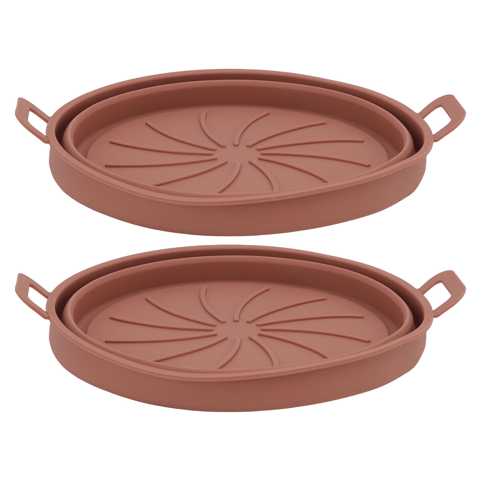 Set Mit 2 Silikon-heißluftfritteusenkörben, 21 Cm Durchmesser, Integrierte Griffe, Strapazierfähige Antihaftbeschichtung, Braun