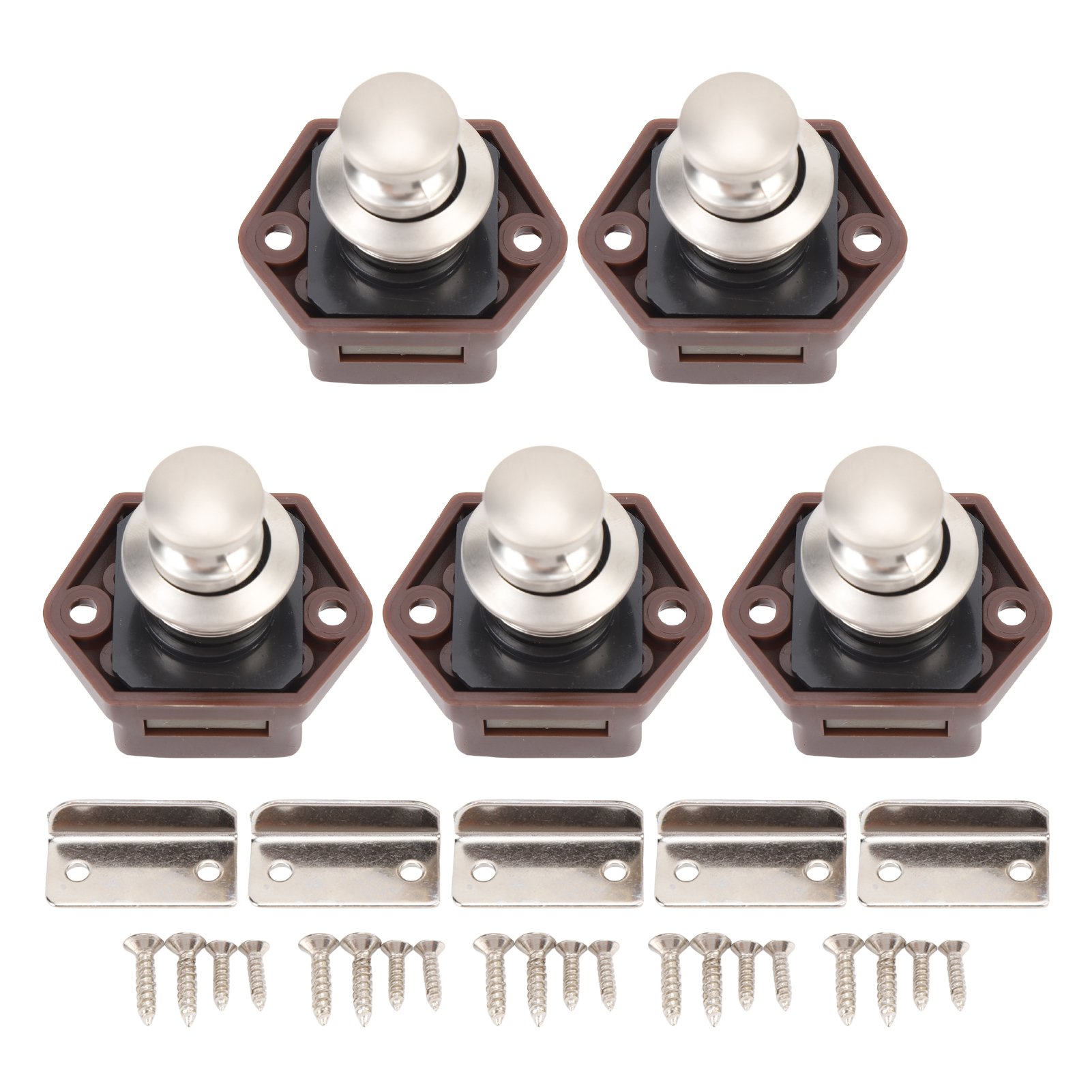 5er-set Druckknopfschlösser – Zink & Abs Nickel Perlbraun – Für Wohnmobil-möbeltüren, 14–18 Mm Lochdurchmesser, 20 Mm. Elegantes Und Robustes Design.