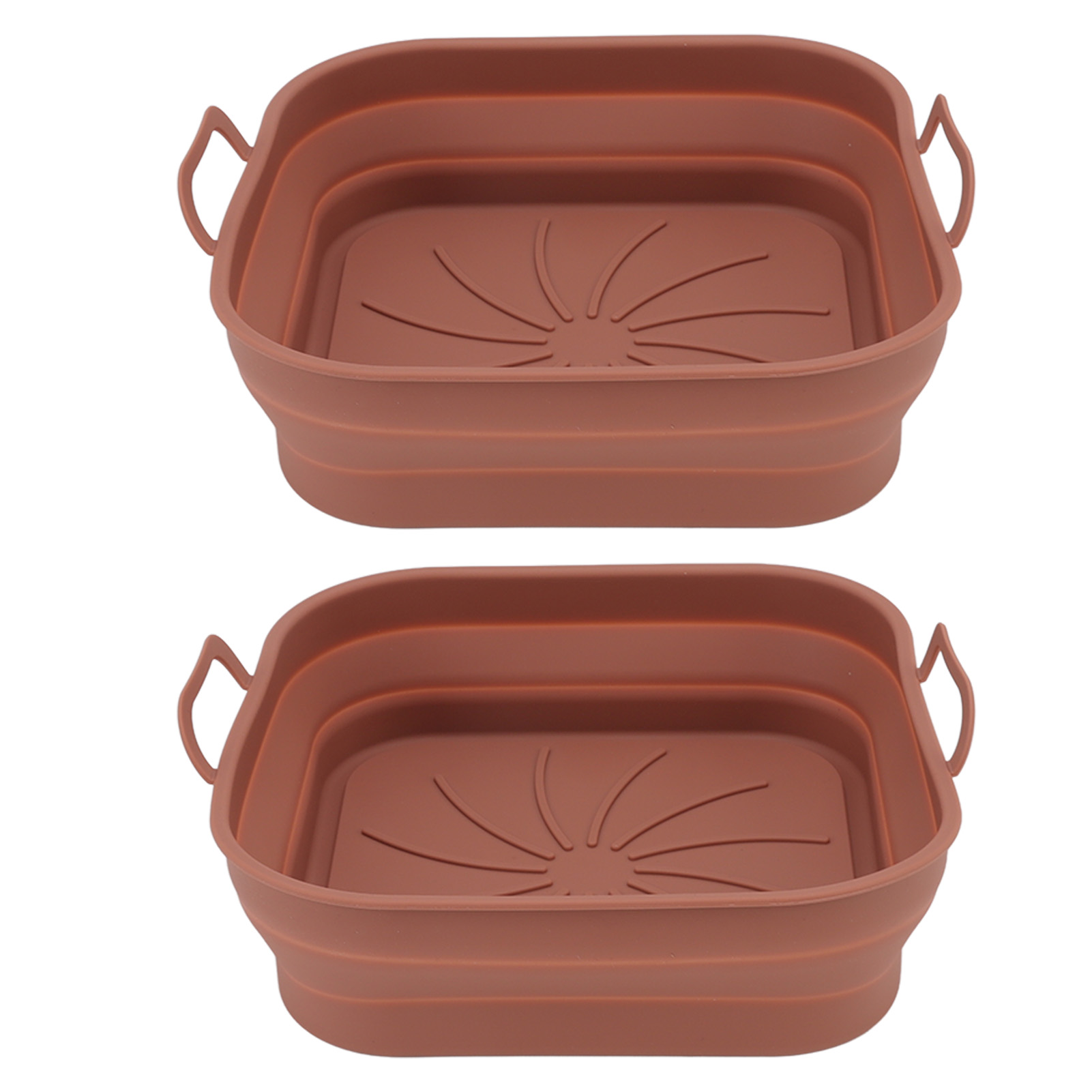 Set Mit 2 Silikon-heißluftfritteusenkörben, Antihaftbeschichtet, Hitzebeständig Bis 220 °c, Braun, Wiederverwendbares Zubehör