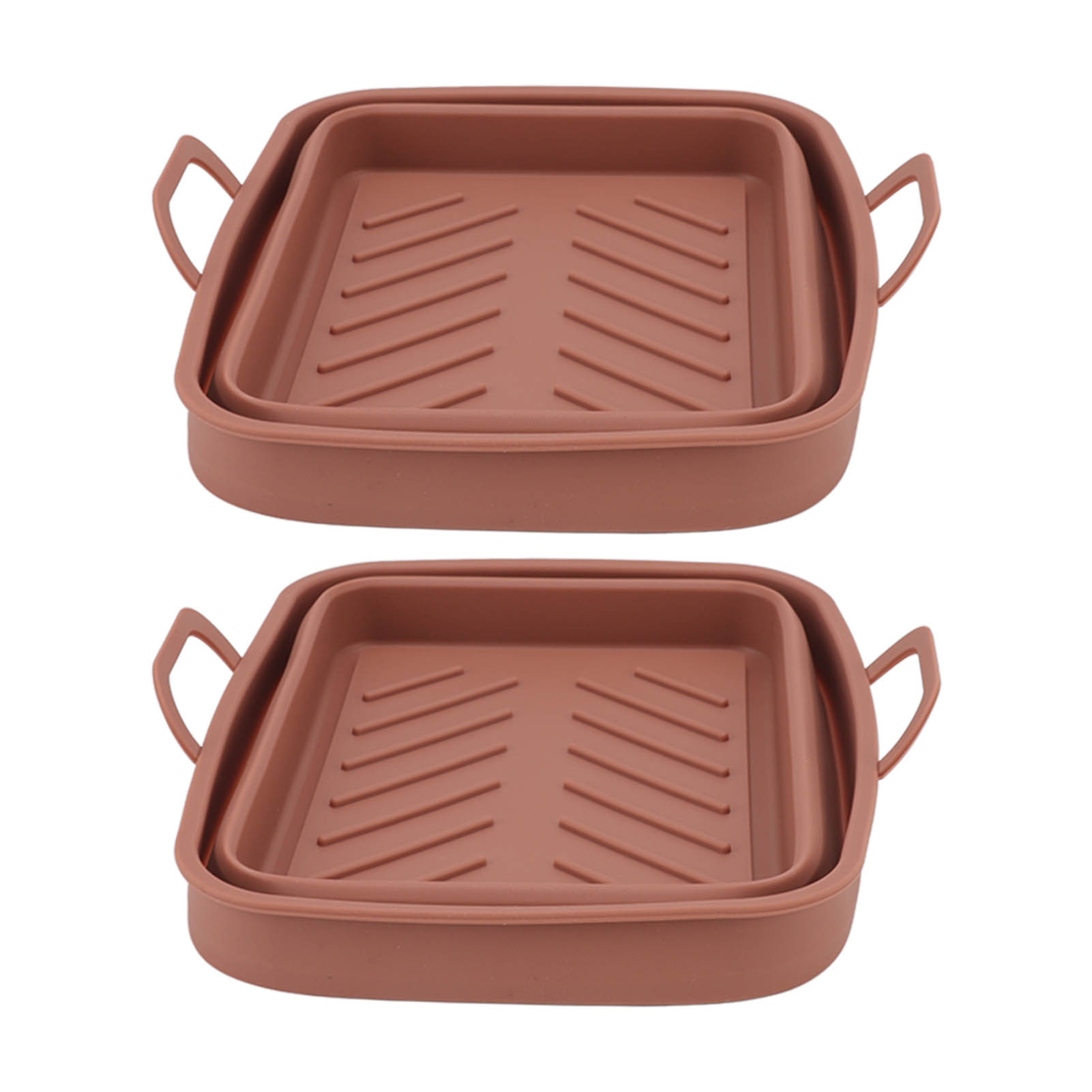 Set Mit 2 Silikon-heißluftfritteusenkörben, Rechteckig Mit Griffen, Antihaftbeschichtet, Hitzebeständig Bis 220 °c, Braun