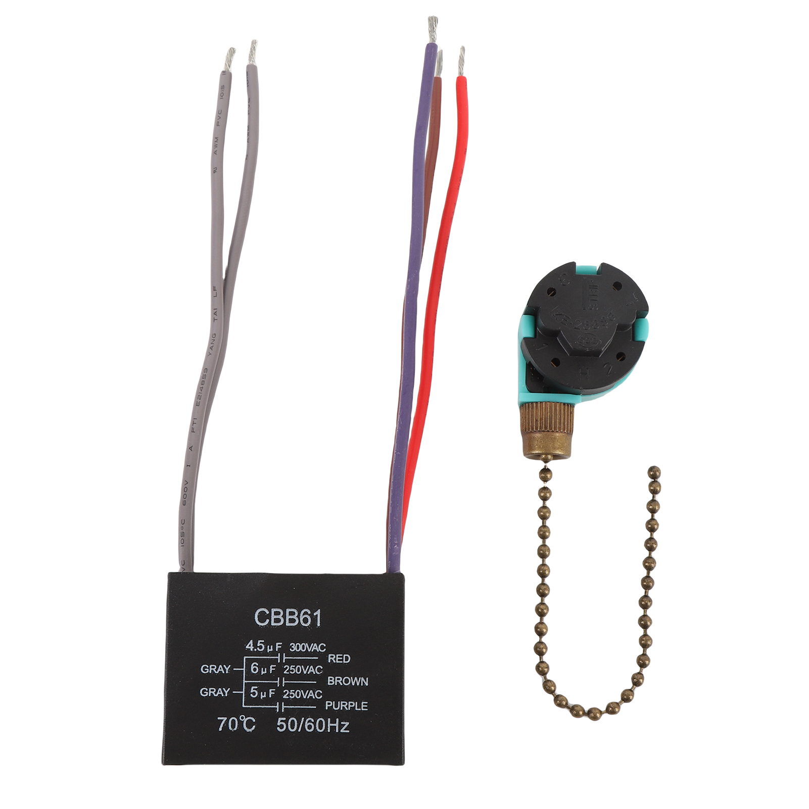 3-stufiger Zugschalter Für Ventilatoren Mit Cbb61 4,5/6/5µf Kondensator, Abs-bronze