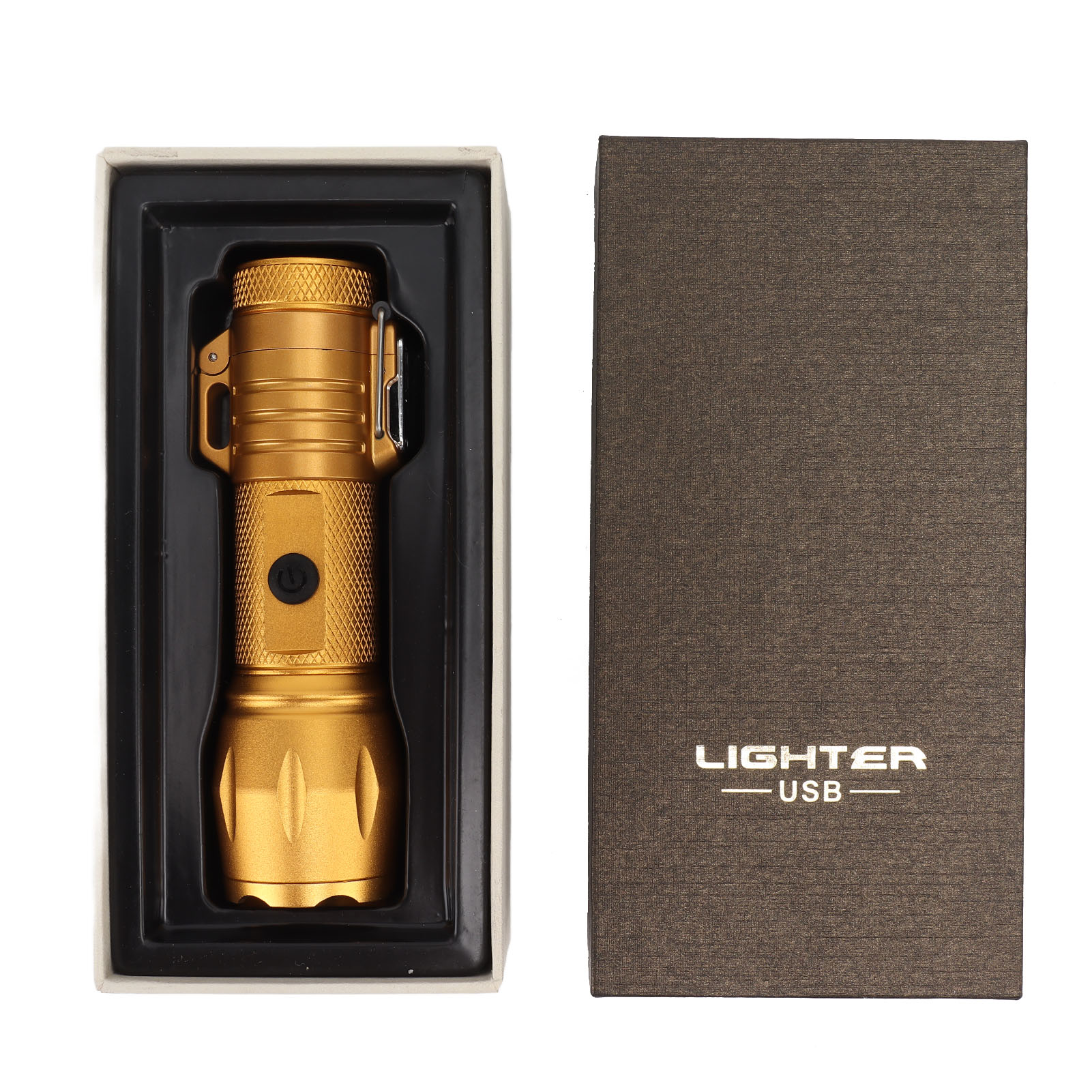 Arc-elektrofeuerzeug – Gold – Wasserdichte Aluminiumlegierung, Windfest, Usb-aufladbare Led-leuchte, Kompakt, Ideal Für Camping Und Wandern