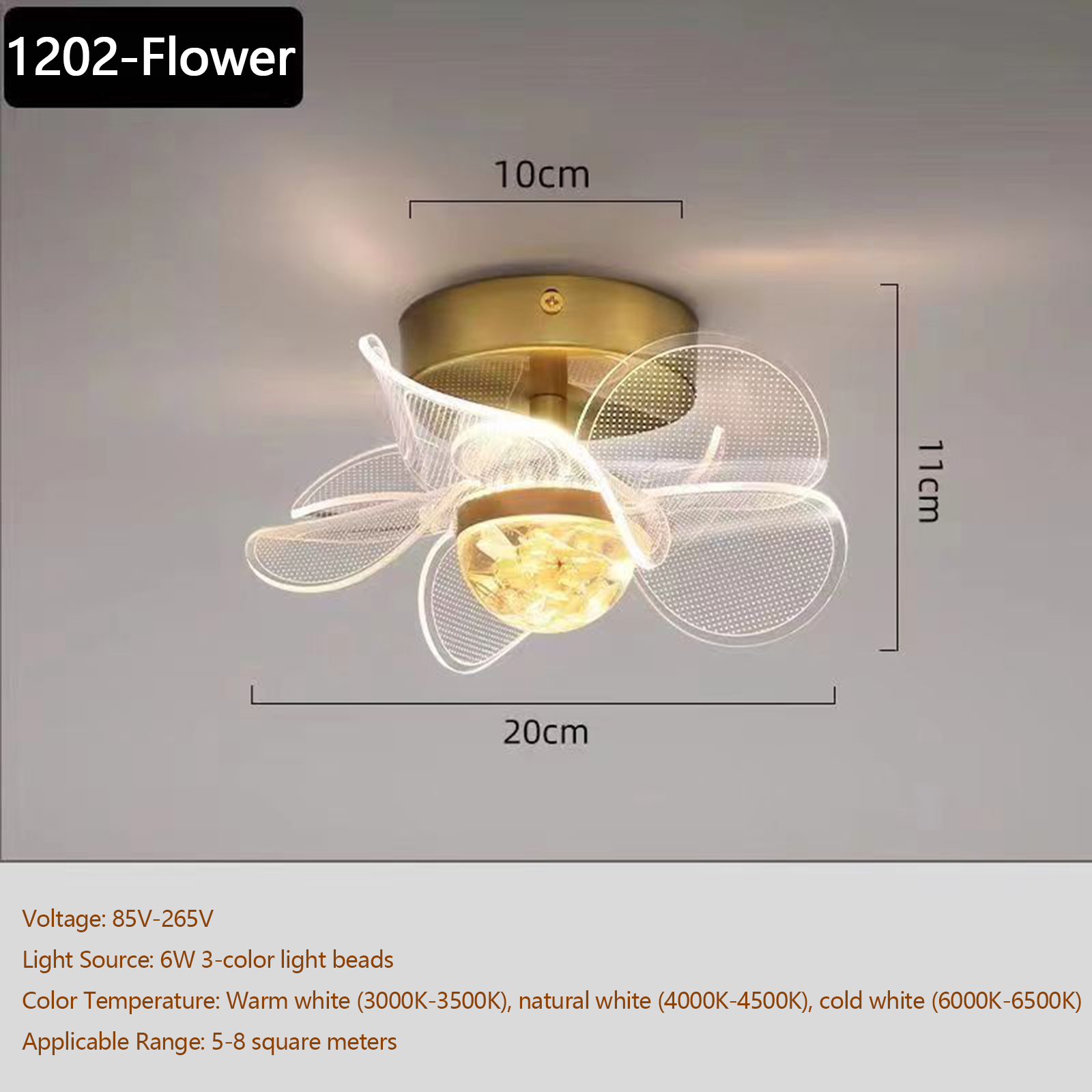 Toivize Vintage Flower Gold Led-wandleuchte 6w 3 Farbtemperaturen Eisen-acryl 20x20x11cm Elegantes Retro-design Für Das Wohnzimmer