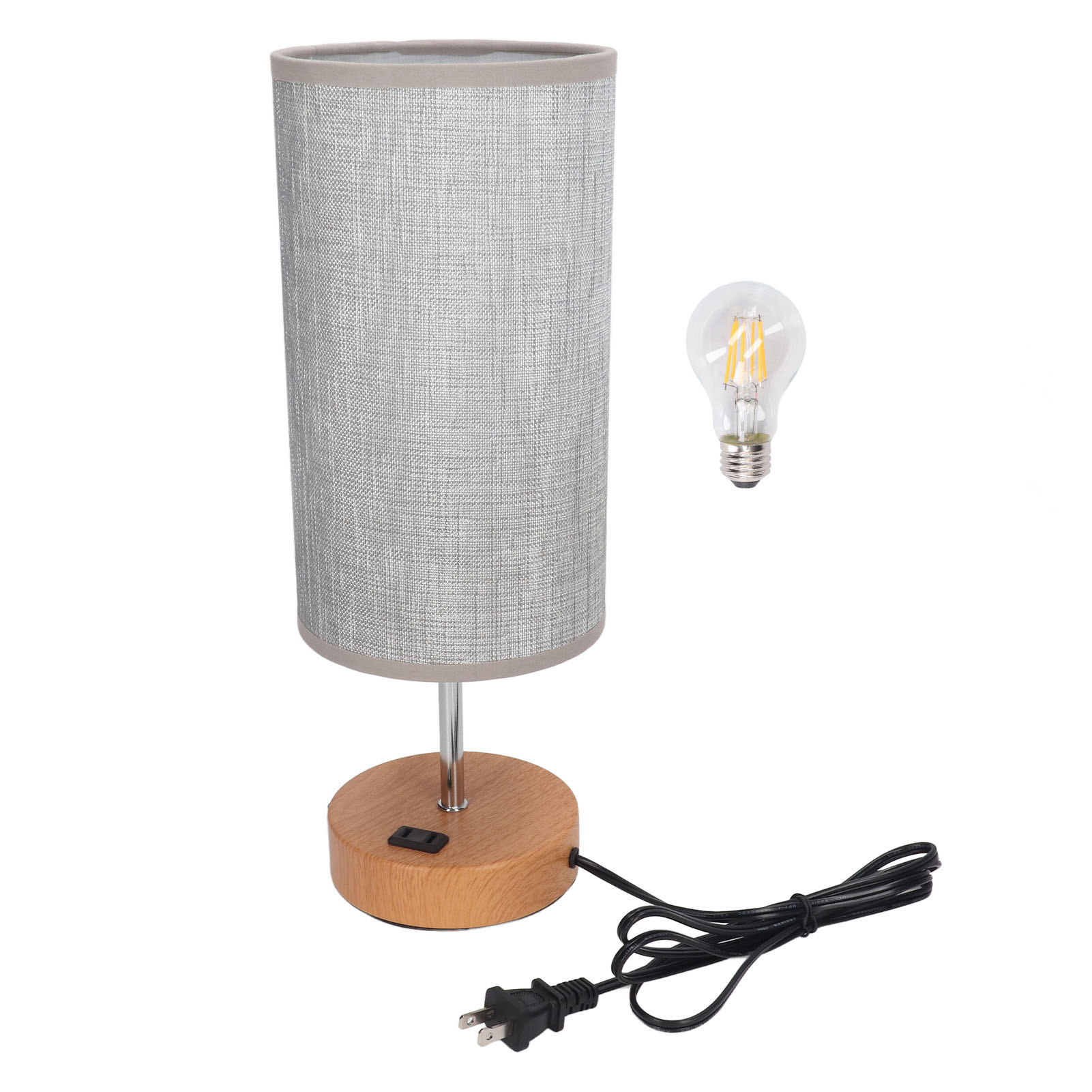 Berührungsempfindliche Led-nachttischlampe Mit Holzsockel Und Leinenschirm, 3 Helligkeitsstufen, Integrierte Usb-a/c-anschlüsse