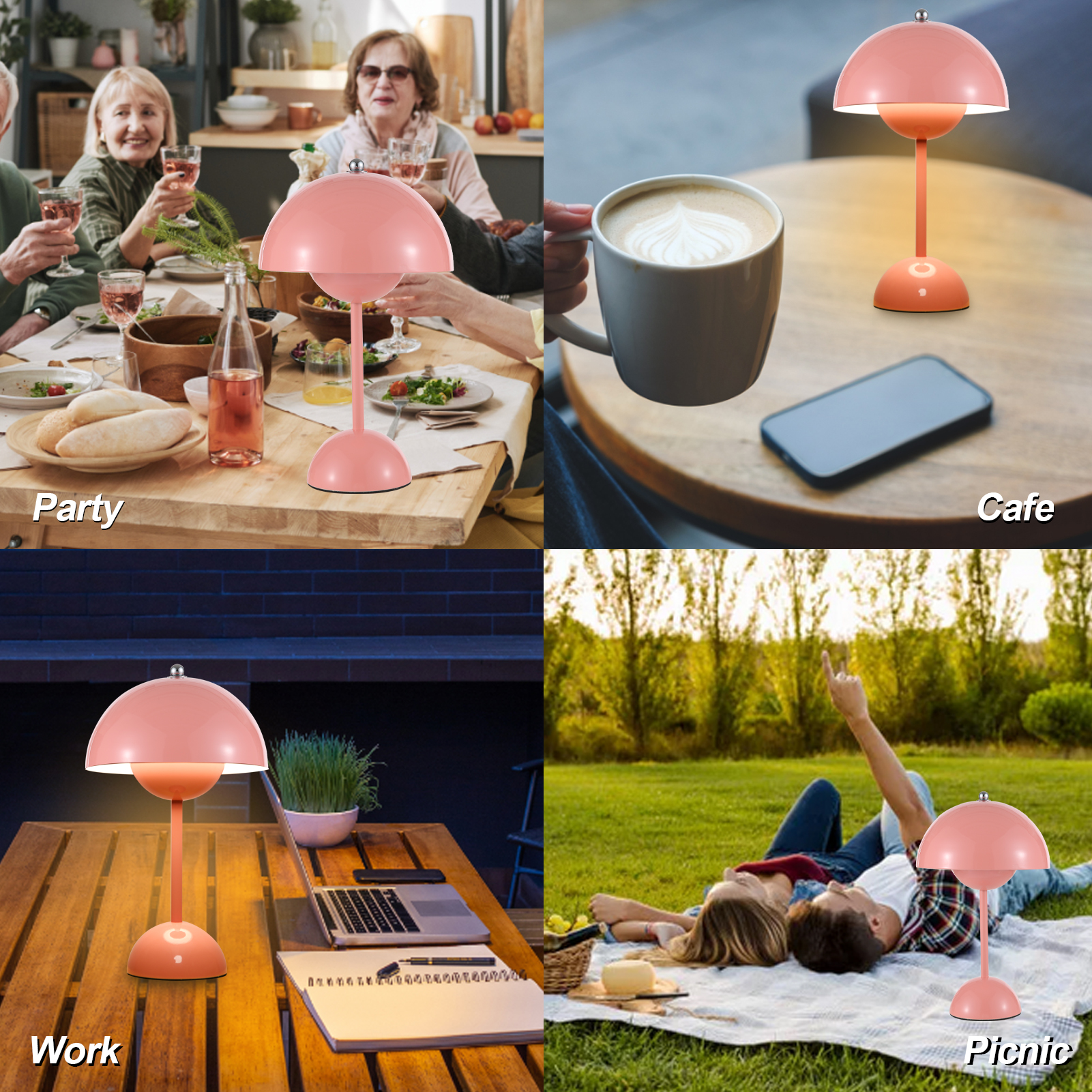 Pilzförmige Nachttischlampe, Wiederaufladbar Per Usb, Touch-bedienung, Dimmbare Led, Retro-design, Grau, 4400 Mah, Für Schlaf-/wohnzimmer