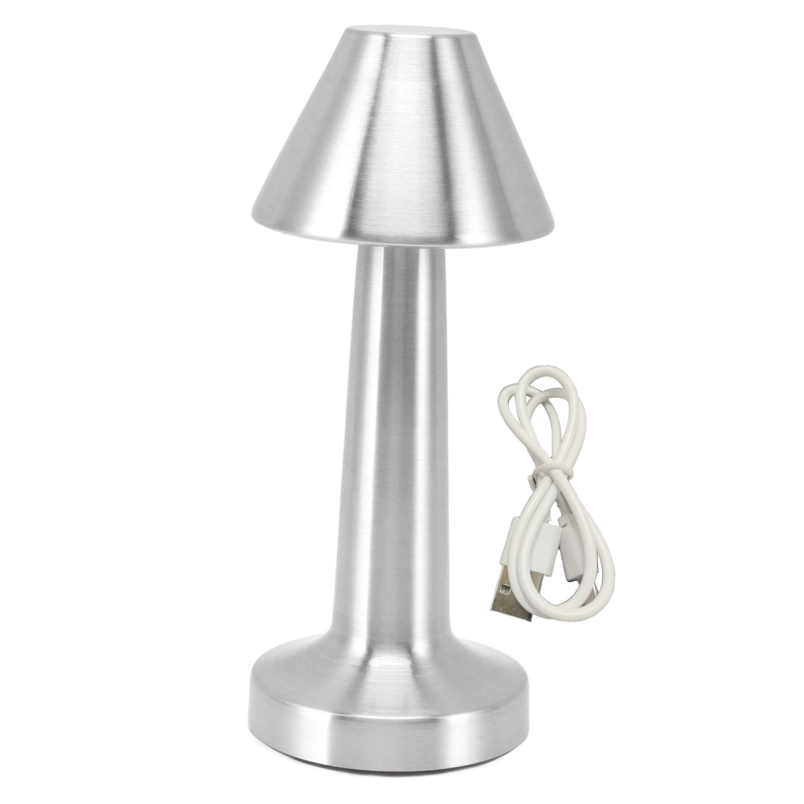 Wiederaufladbare, Kabellose 3-w-led-tischleuchte, Gebürstetes Silber Und Acryl-design, 3-farbige Touch-dimmung, Ø 92 X H 230 Mm