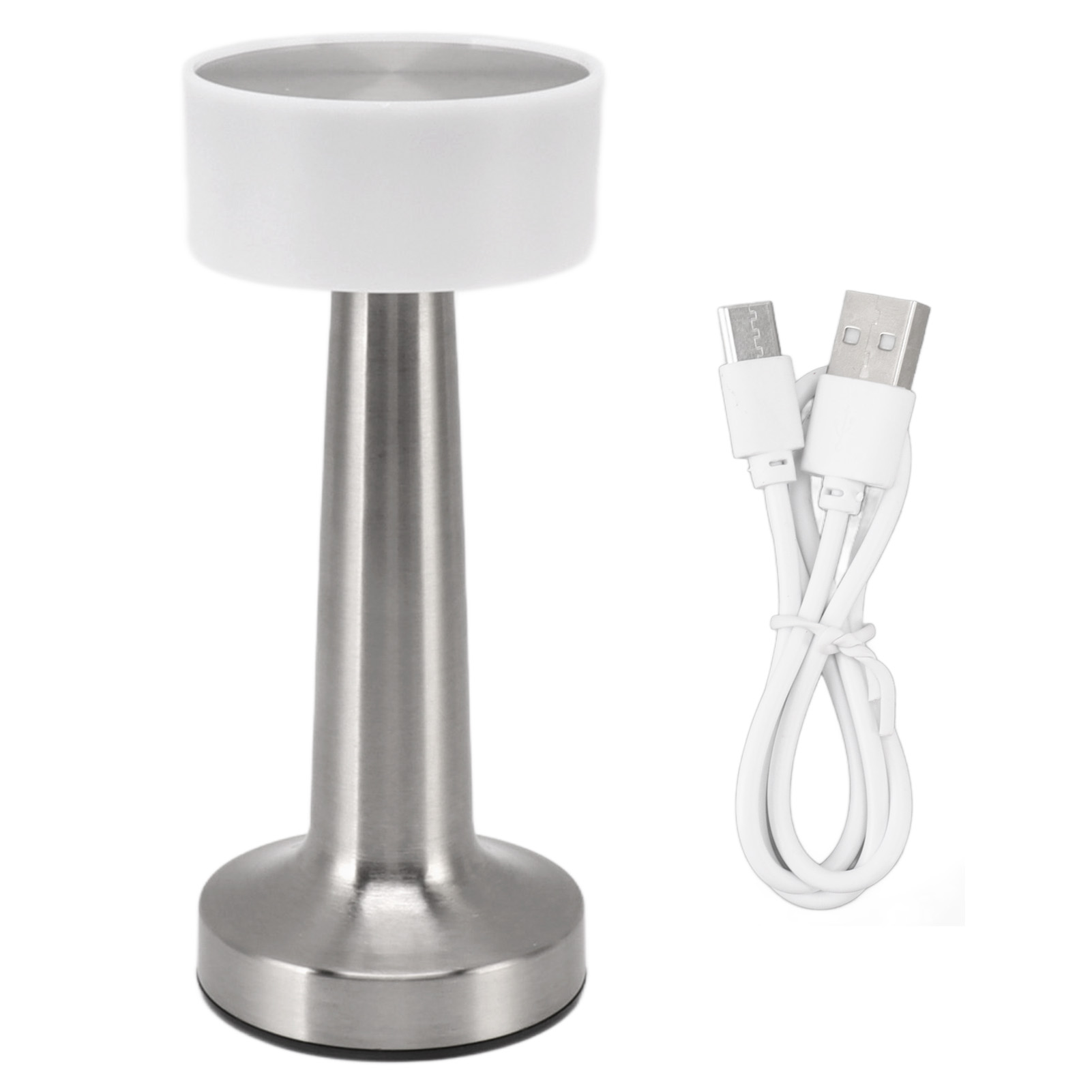 Wiederaufladbare, Kabellose Tischleuchte Mit Touch-funktion Im Minimalistischen Industriedesign, Gebürstetes Silbermetall, 3 Dimmbare Leuchten, Ø 9 Cm, H 21,5 Cm