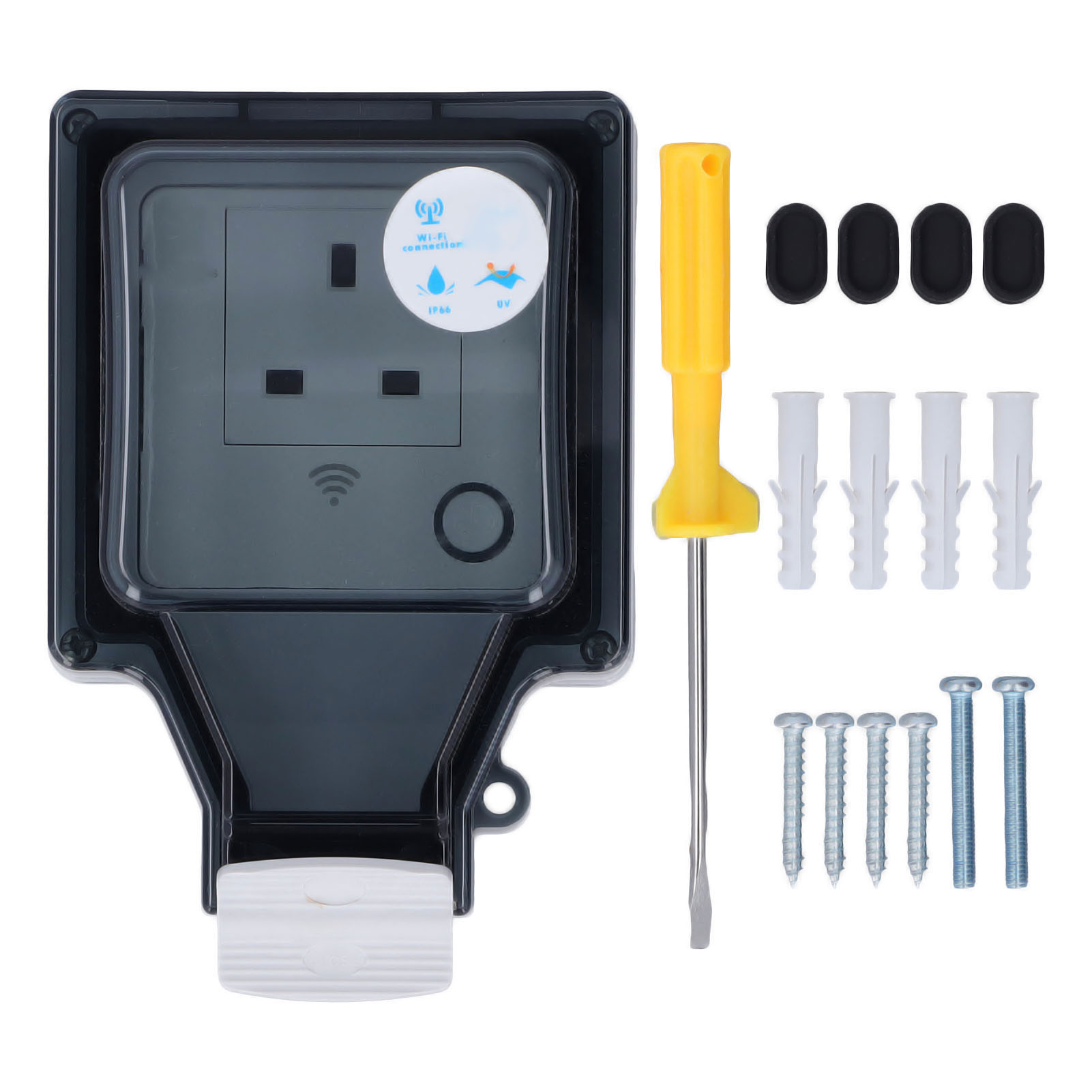 Intelligente Wlan-wandsteckdose, Wasserdicht (ip66), 13 A, 230 V, Sprachsteuerung, Timer, 86 Mm Format, Robustes Pc/abs-gehäuse Für Den Außenbereich Im Garten