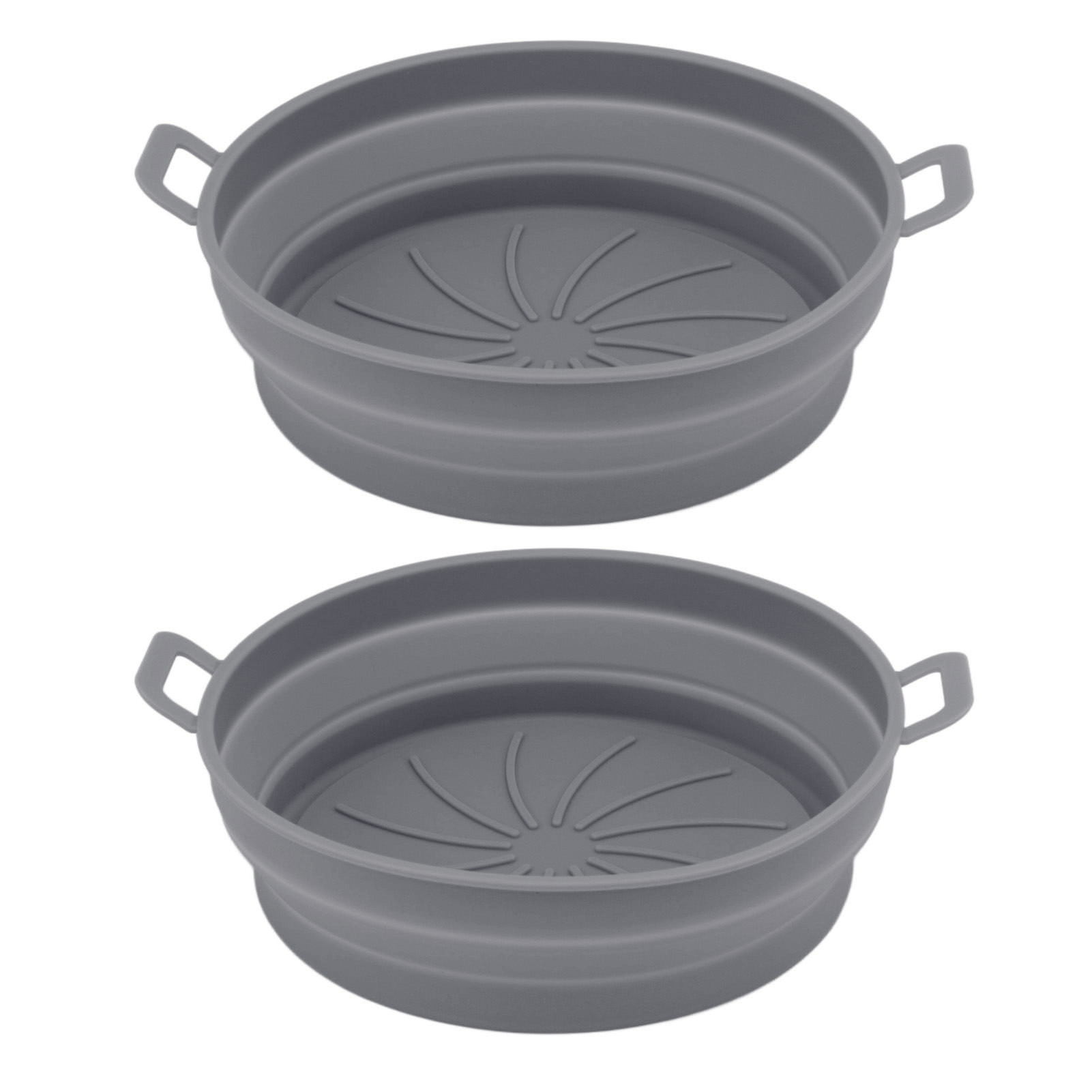 Silikon-heißluftfritteusenkörbe, 2er-set, Ø 21 Cm, Grau, Wiederverwendbar, Hitzebeständig (230 °c), Antihaftbeschichtung, Spülmaschinenfest, Ergonomische Griffe