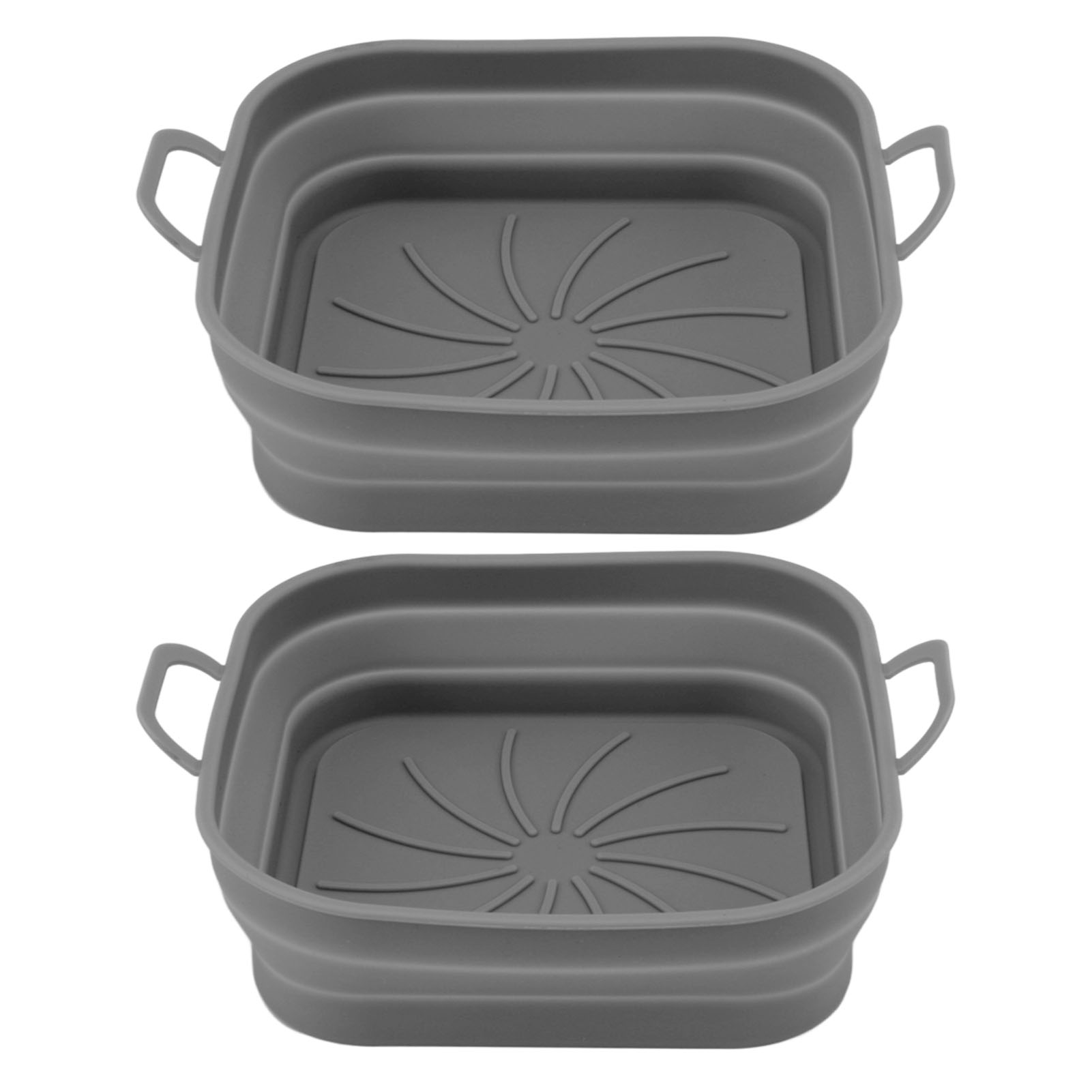 Set Mit 2 Silikon-heißluftfritteusenkörben, Grau, Hitzebeständig Bis 220 °c, Wiederverwendbar Und Spülmaschinenfest