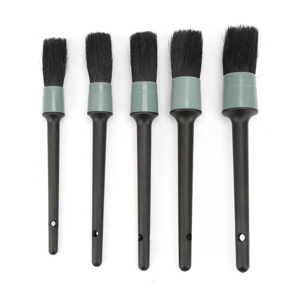 Set Mit 5 Rundbürsten Nr. 2, Schwarze Borsten, Grauer Kunststoffring, Ergonomisch, Für Autoreinigung Und Präzises Dekormalen