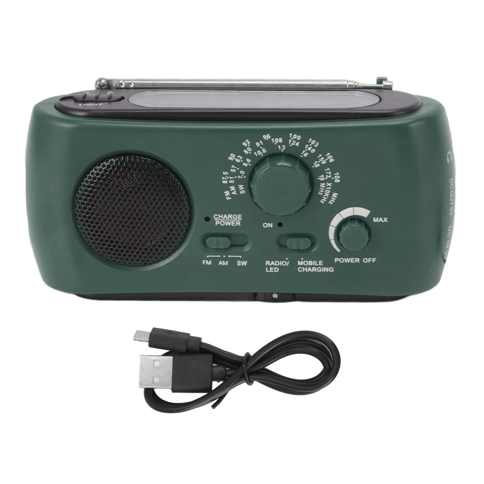 Multifunktionales Notfallradio Mit Wetterwarnung – Grünes Dynamo-modell – Am/fm/sw, Solarpanel, Led-licht, 1200-mah-akku